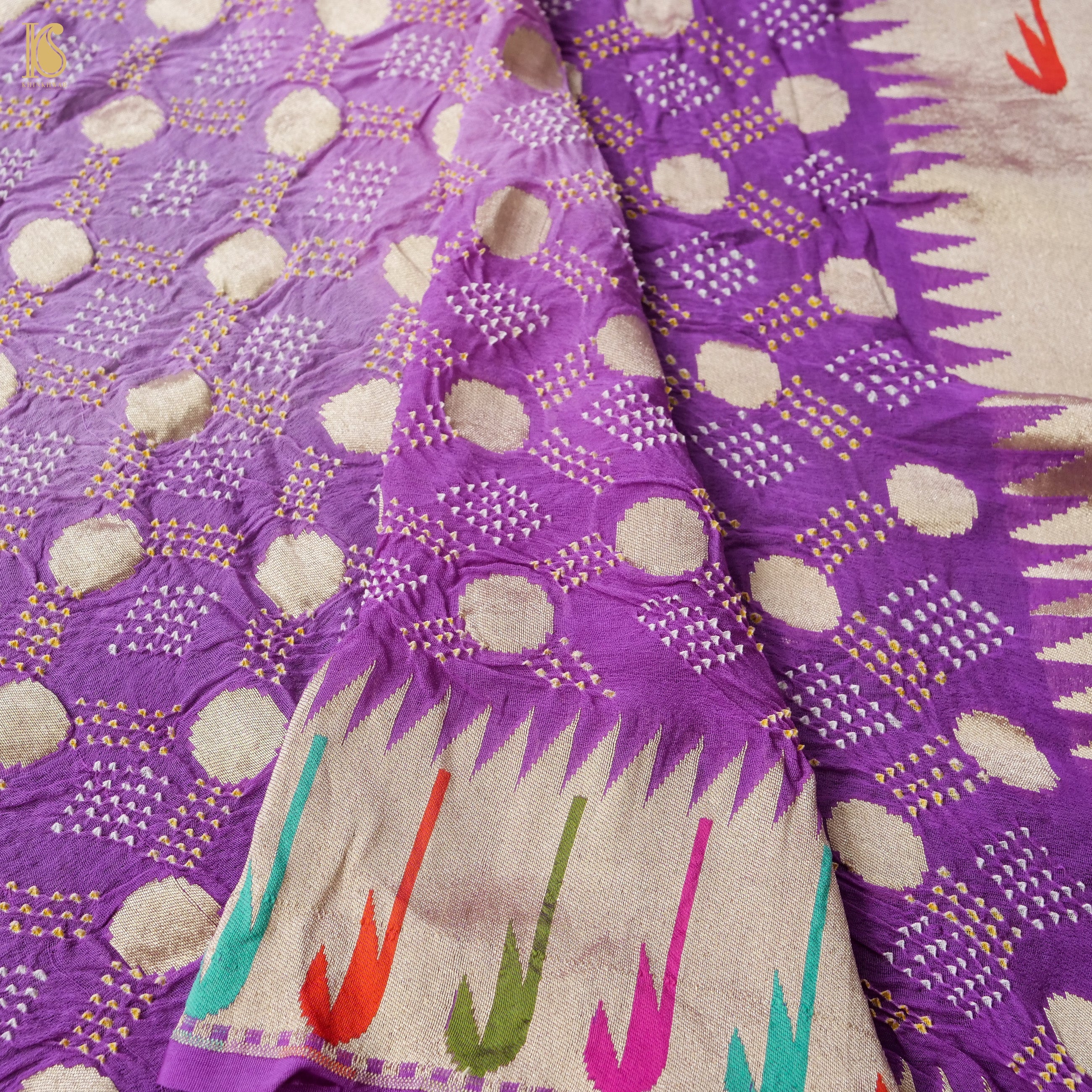 Violet Pure Georgette Muniya Border Banarasi Bareek Bandhani Saree - Khinkhwab