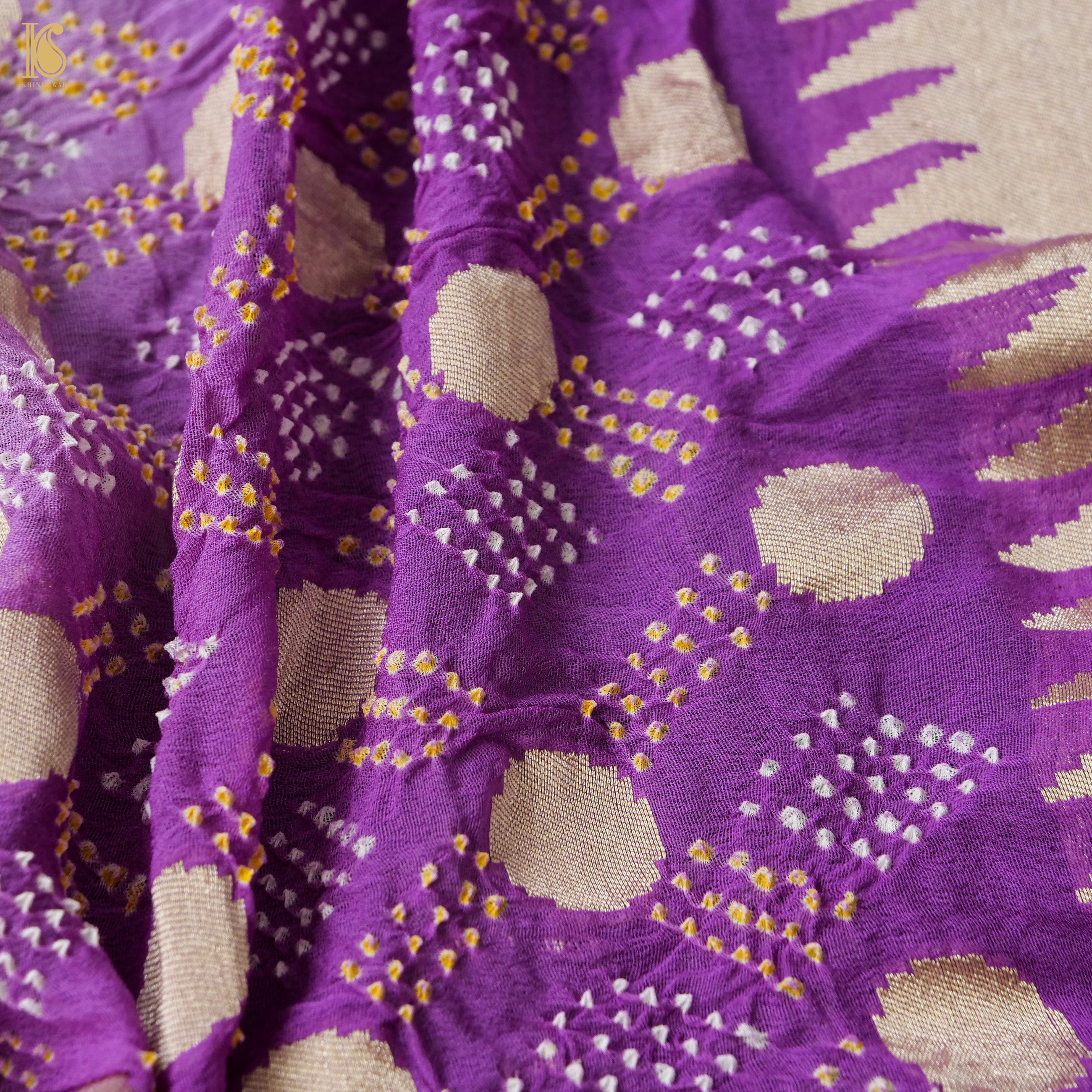 Violet Pure Georgette Muniya Border Banarasi Bareek Bandhani Saree - Khinkhwab