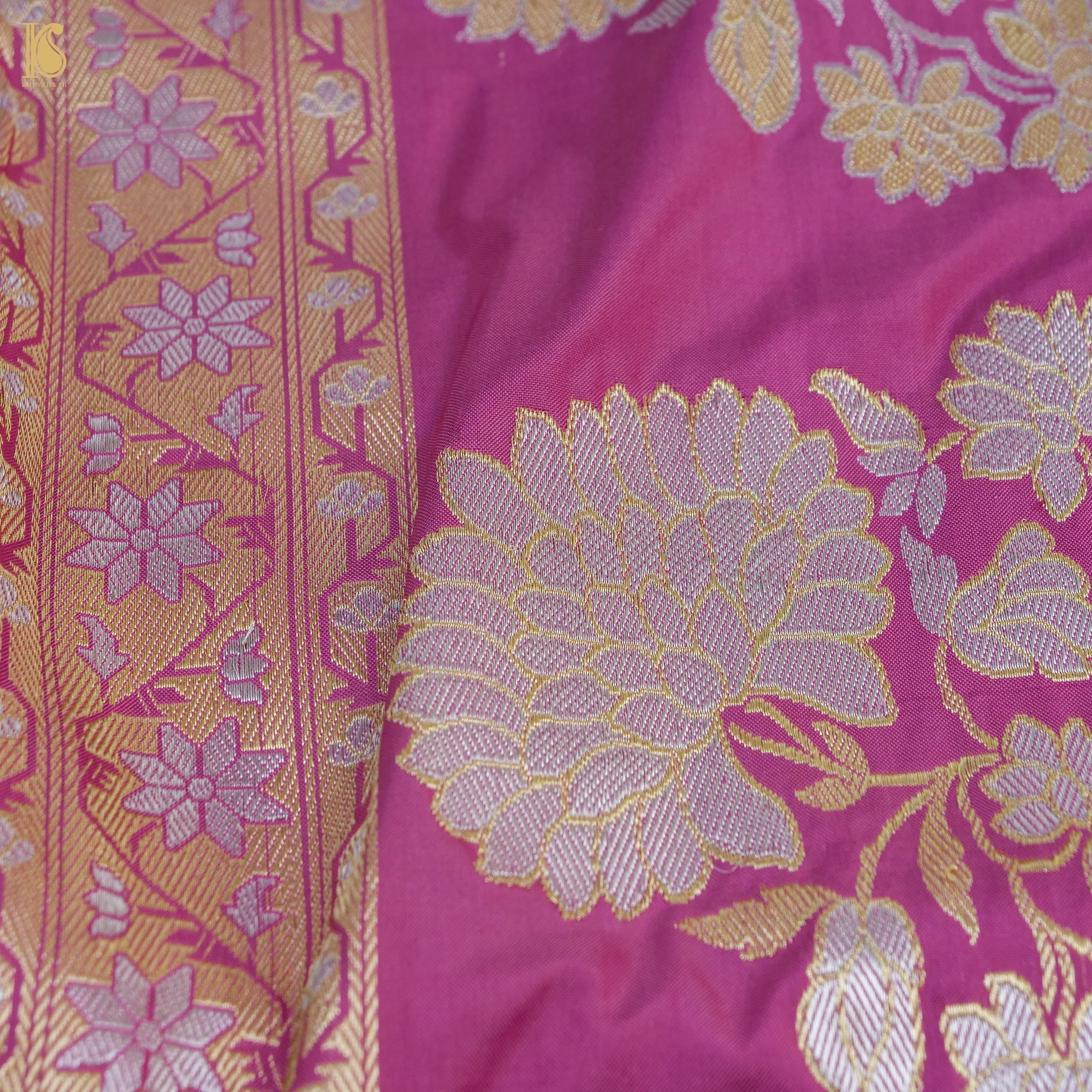 Kumudini - Pink Handloom Katan Silk Banarasi Kadwa Ektara Saree - Khinkhwab
