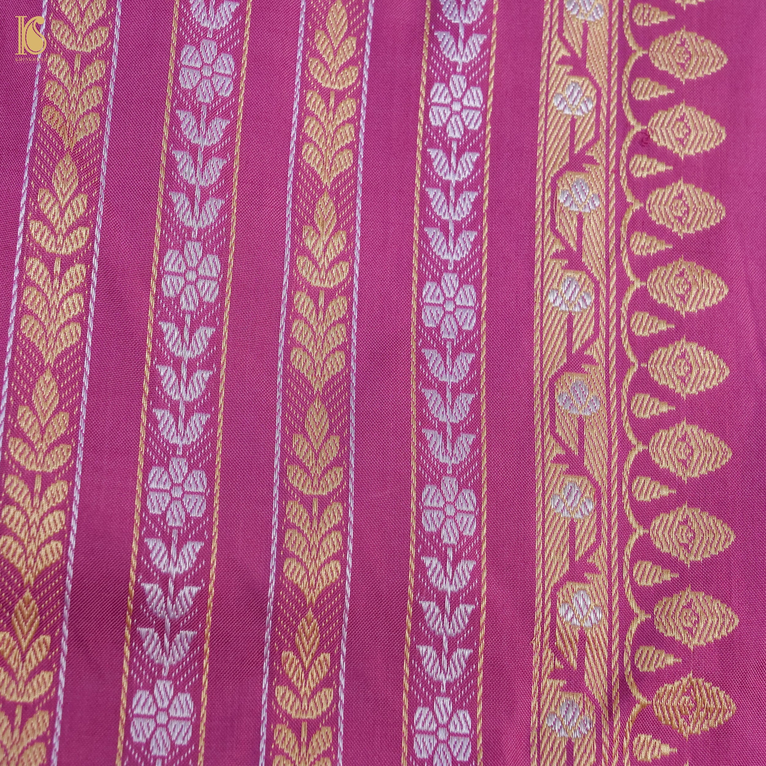 Kumudini - Pink Handloom Katan Silk Banarasi Kadwa Ektara Saree - Khinkhwab