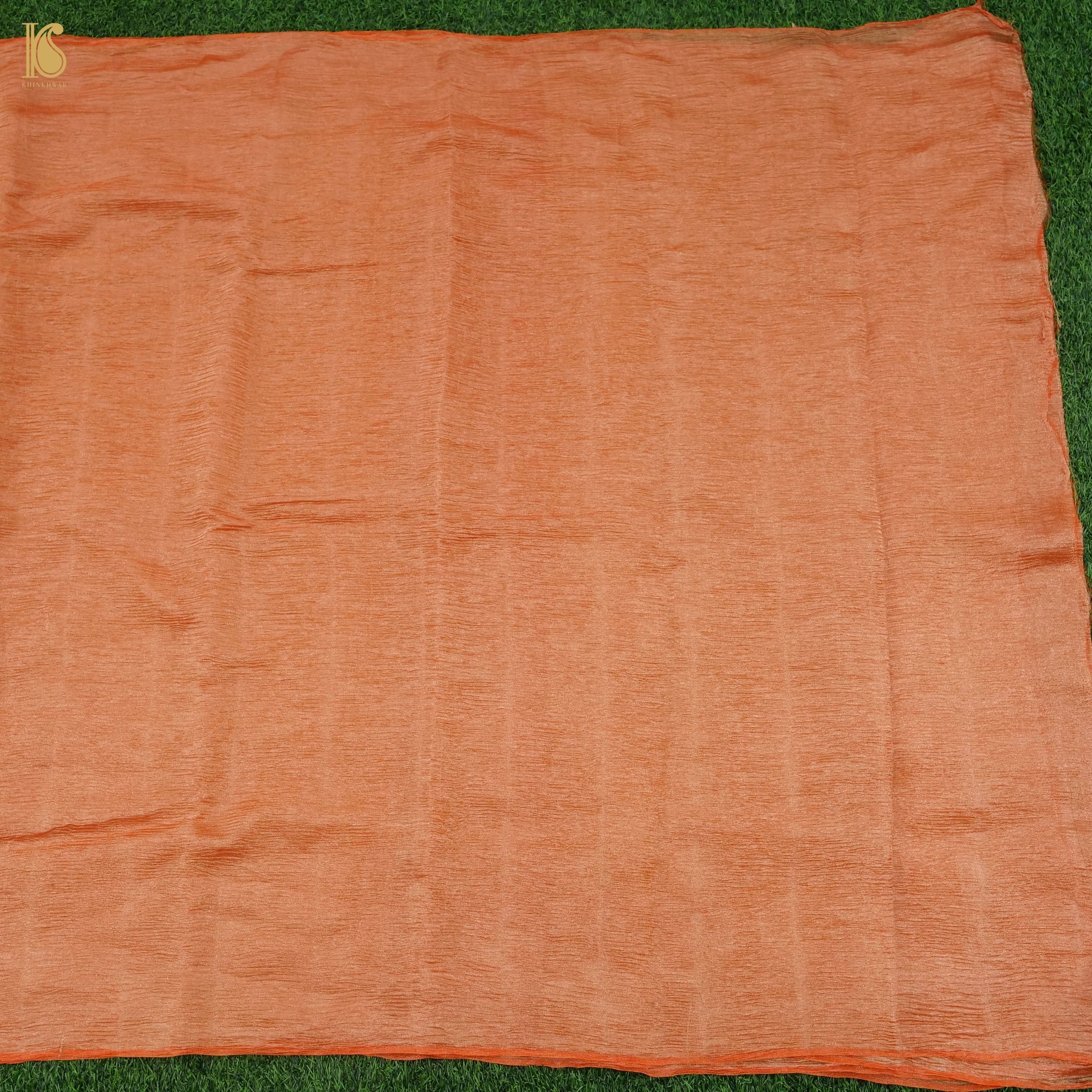 Chilean Fire Orange Wrinkle Pure Tissue Silk Saree - Khinkhwab