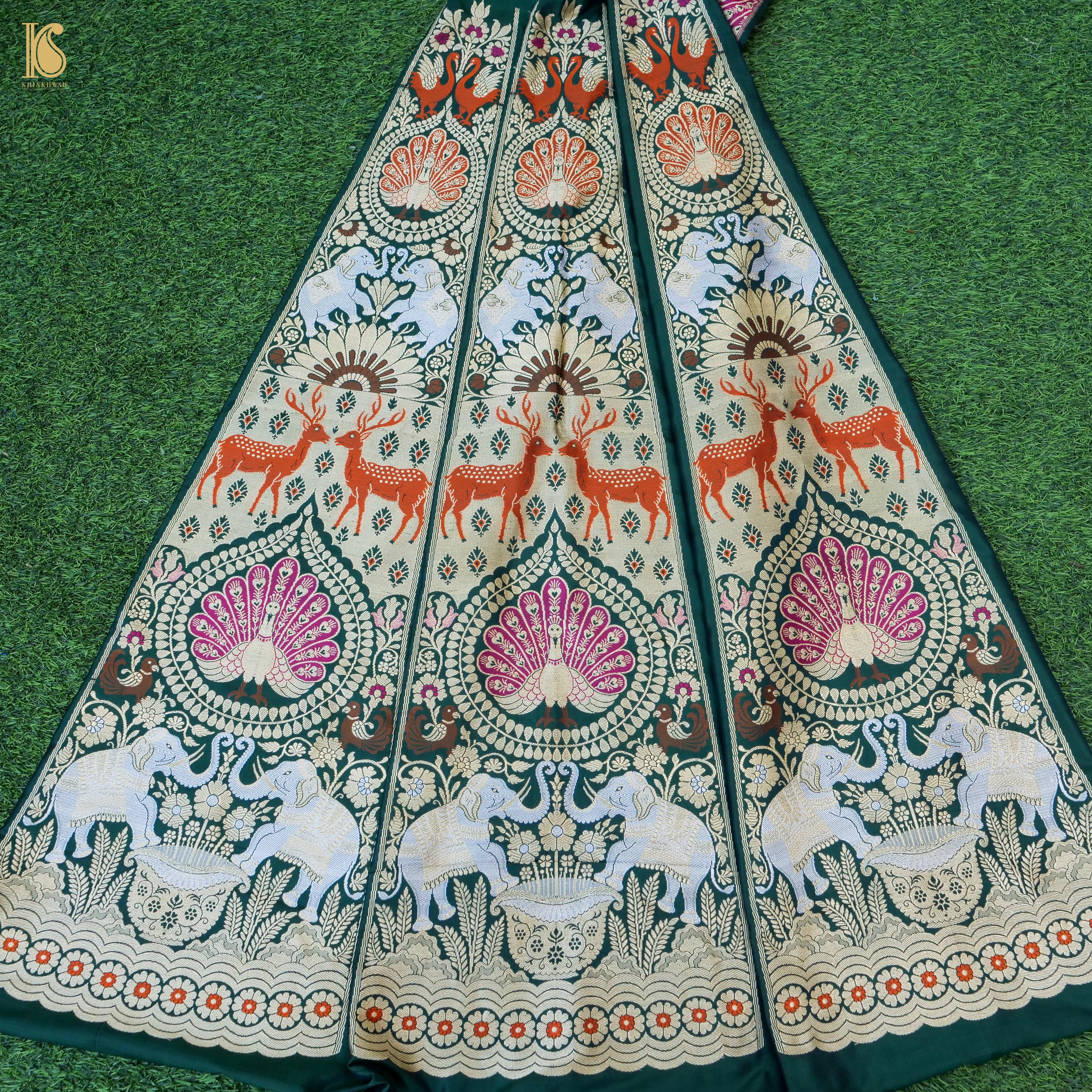 Handloom Banarasi Katan Silk Kalidar Mayura Gajraj Lehenga