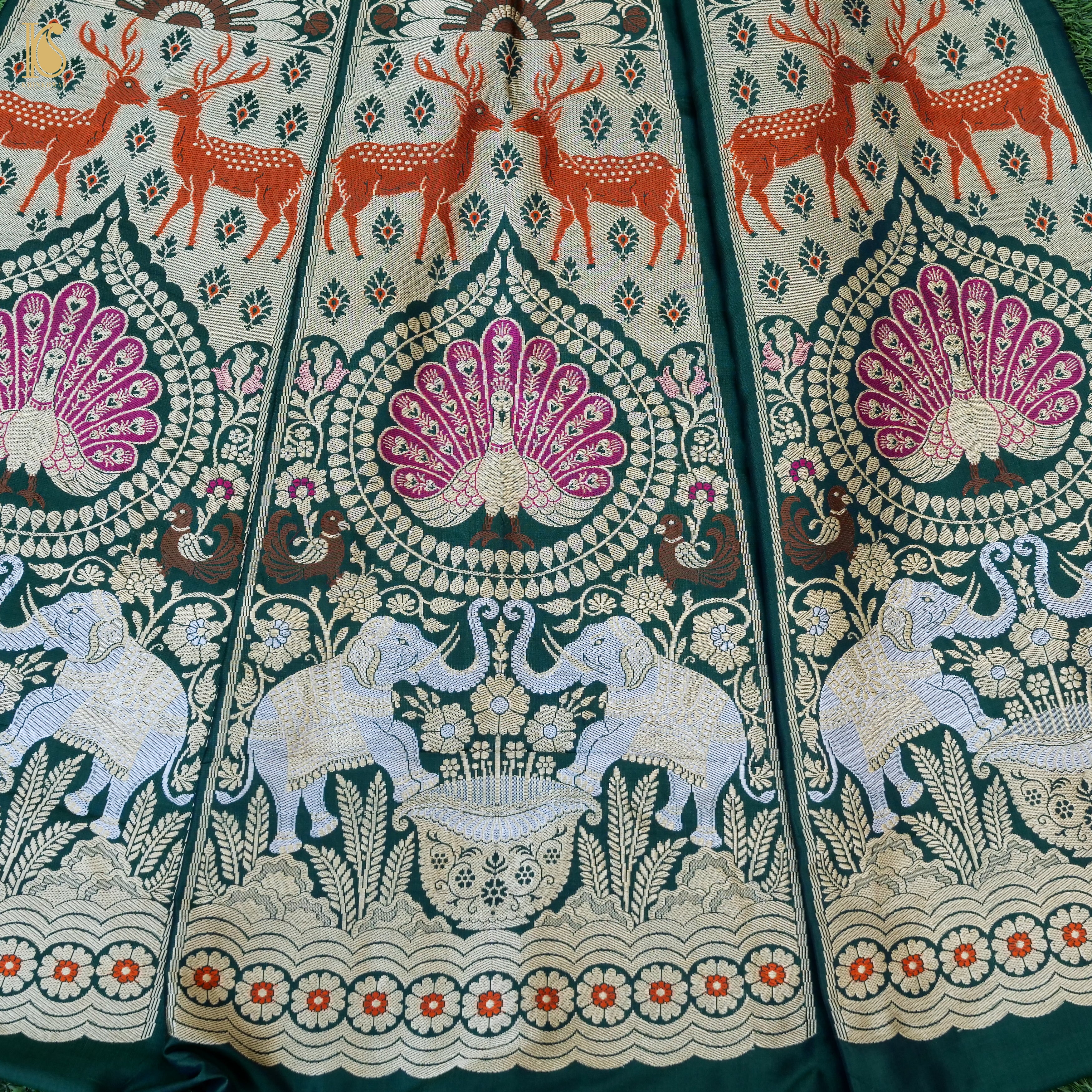 Handloom Banarasi Katan Silk Kalidar Mayura Gajraj Lehenga