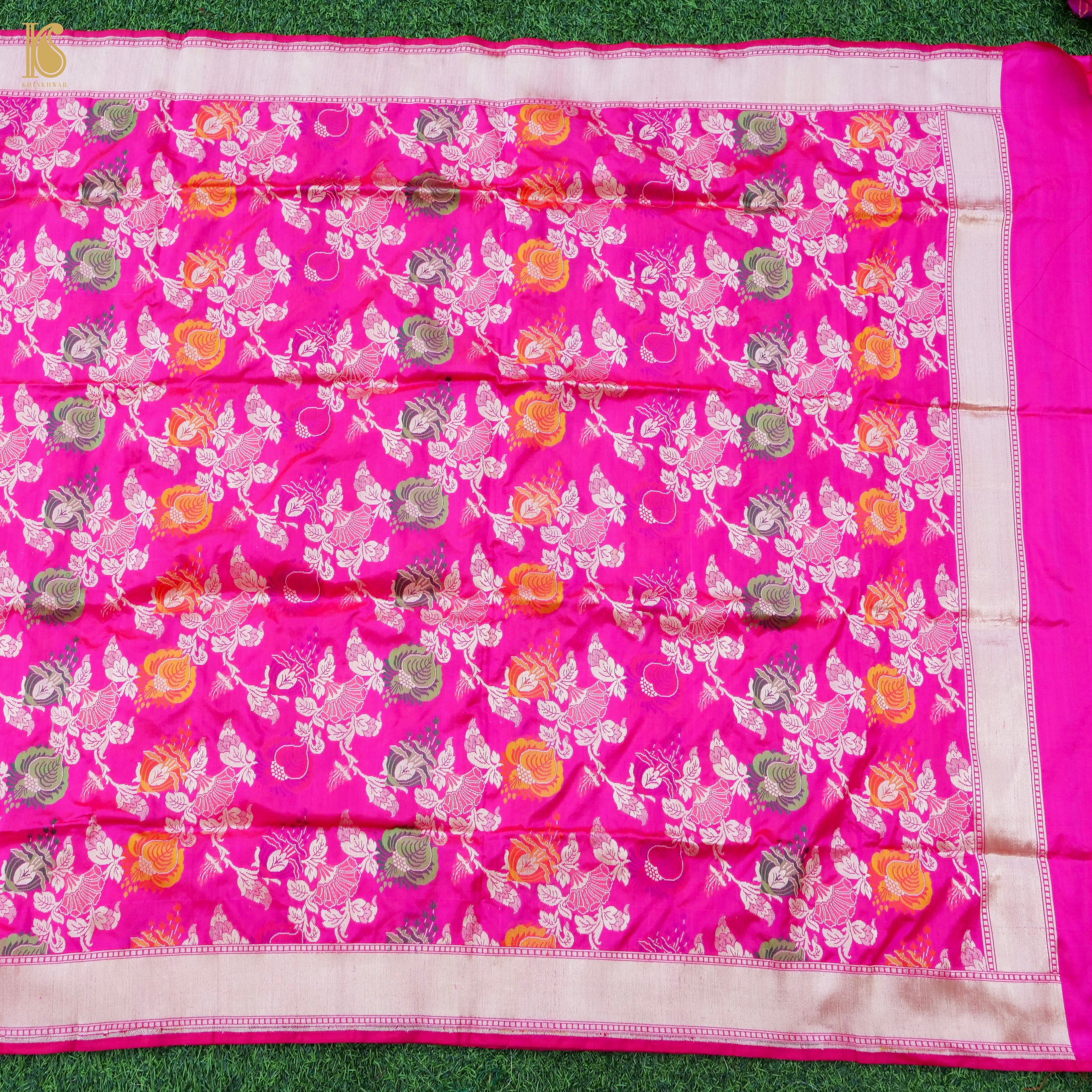 Handloom Katan Silk Pink Meenakari Banarasi Dupatta