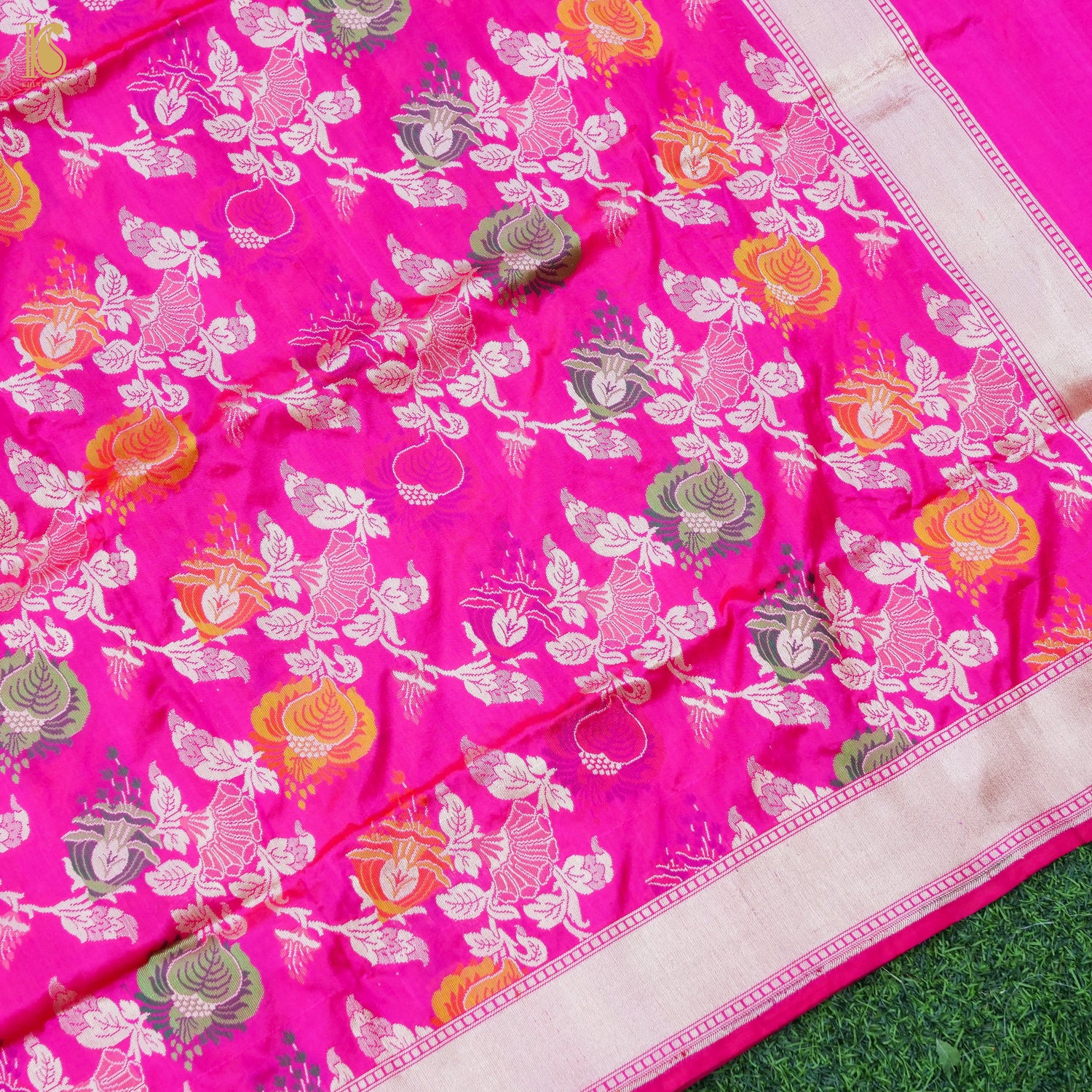 Handloom Katan Silk Pink Meenakari Banarasi Dupatta