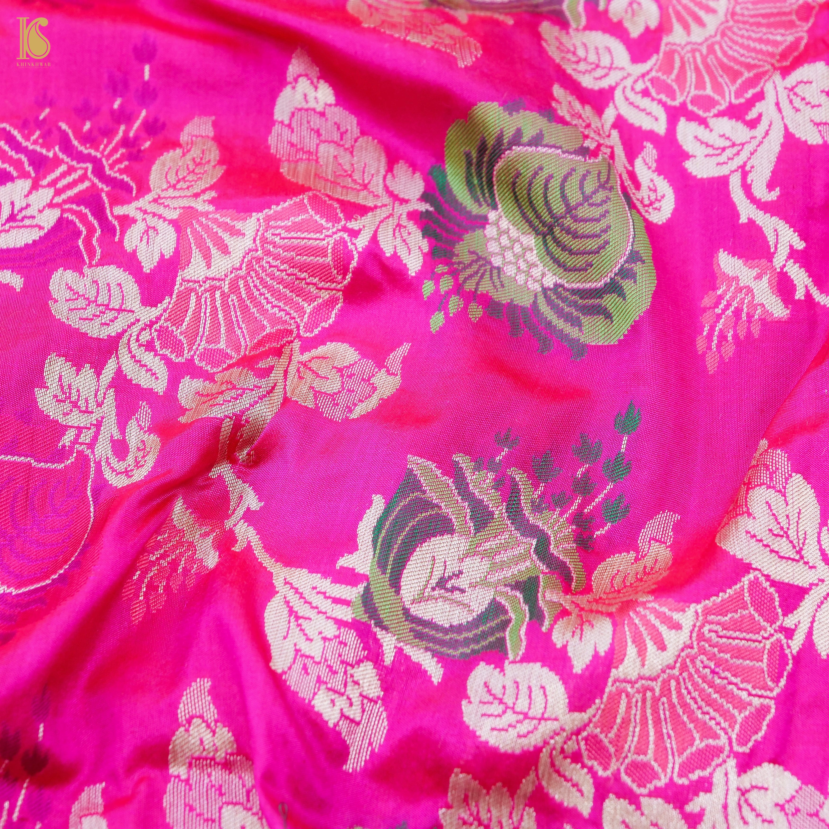 Handloom Katan Silk Pink Meenakari Banarasi Dupatta