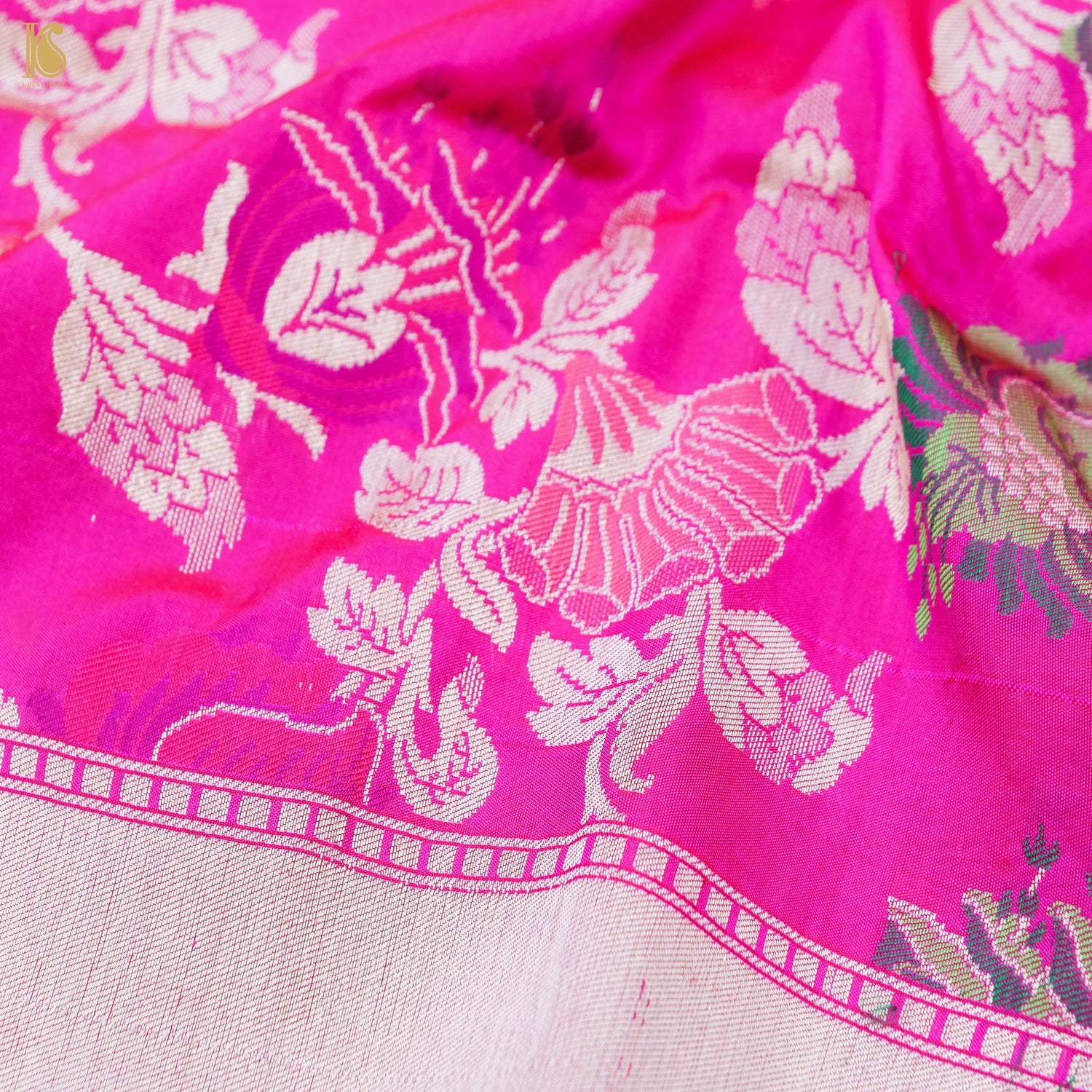 Handloom Katan Silk Pink Meenakari Banarasi Dupatta