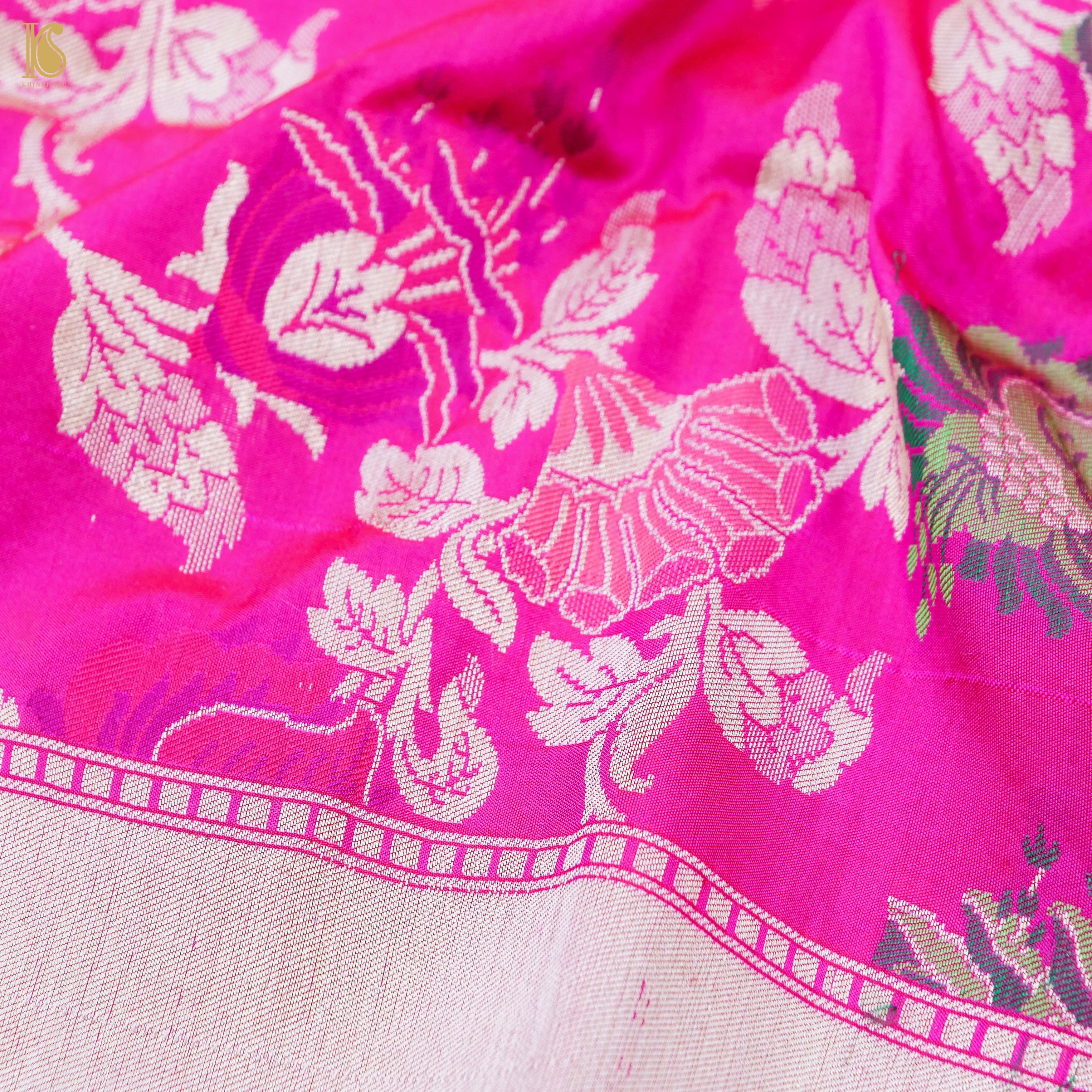 Handloom Katan Silk Pink Meenakari Banarasi Dupatta