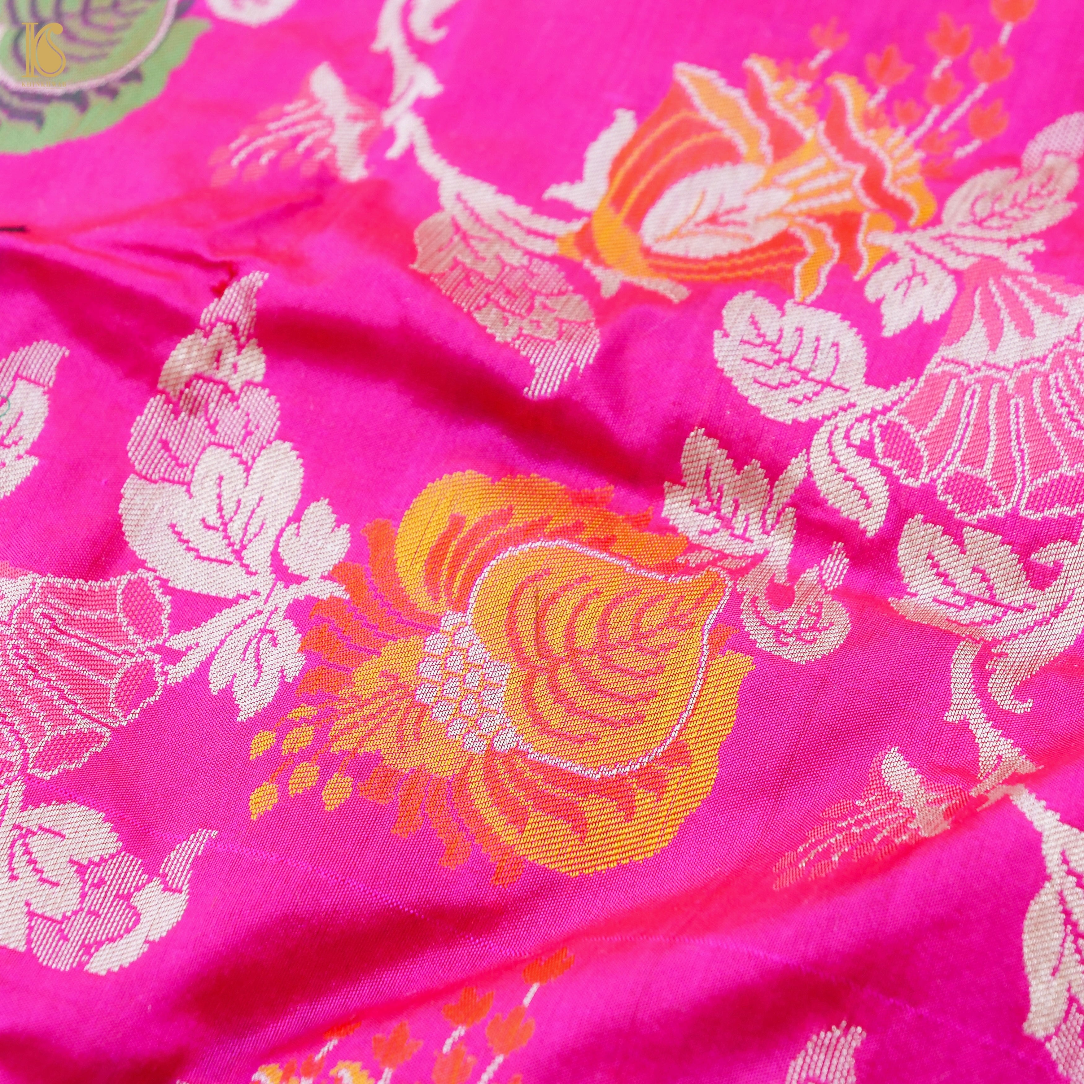 Handloom Katan Silk Pink Meenakari Banarasi Dupatta