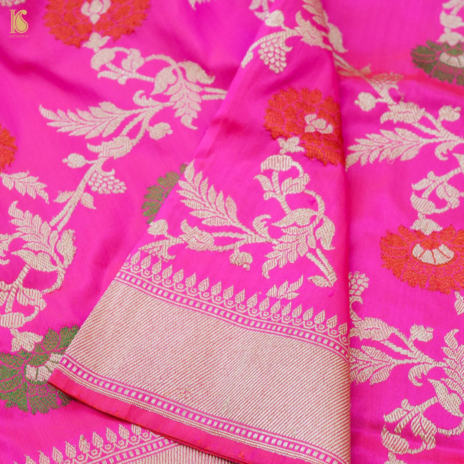 Handloom Katan Silk Pink Meenakari Banarasi Dupatta