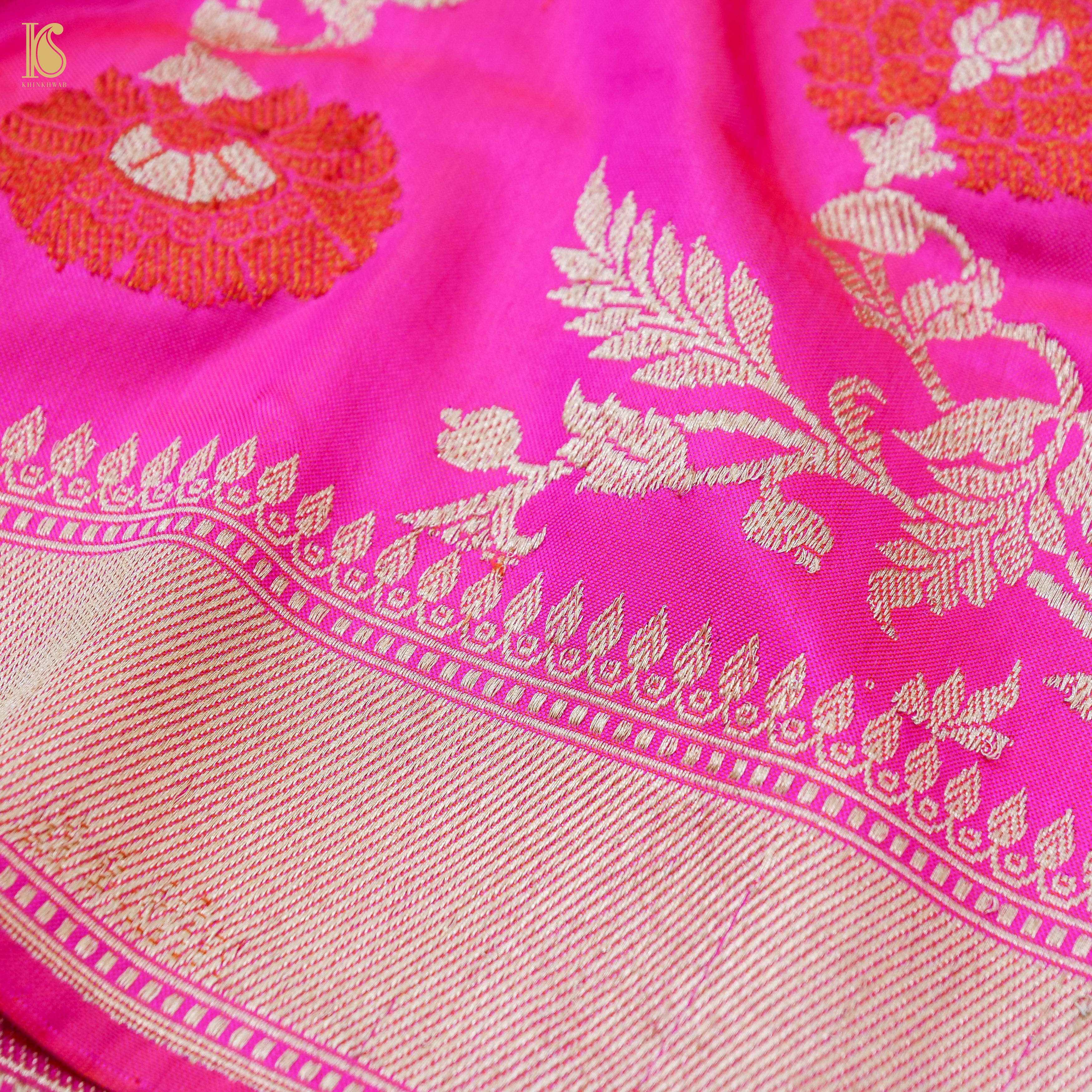 Handloom Katan Silk Pink Meenakari Banarasi Dupatta