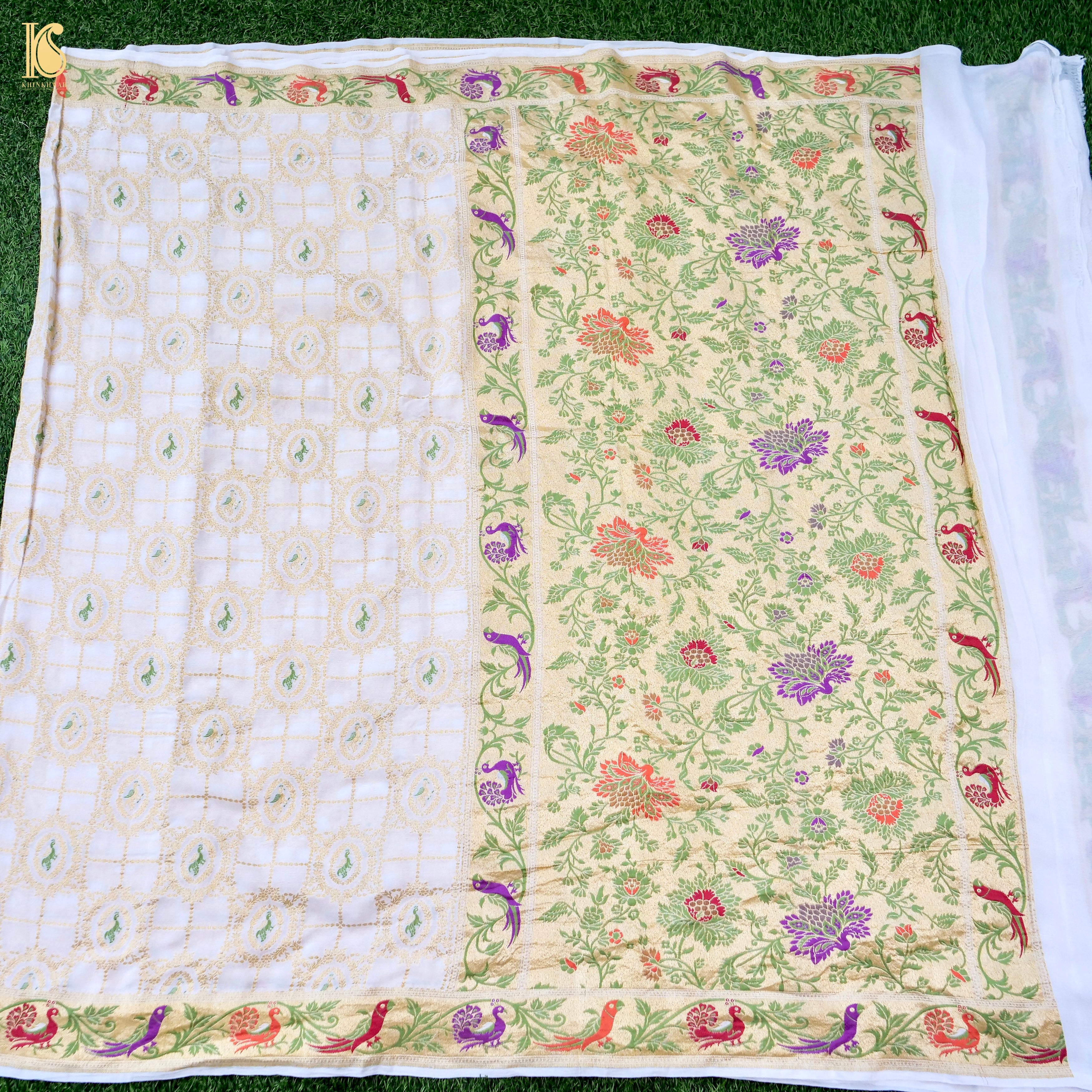 Dyeable Pure Georgette Banarasi Peacock & Parrot Saree