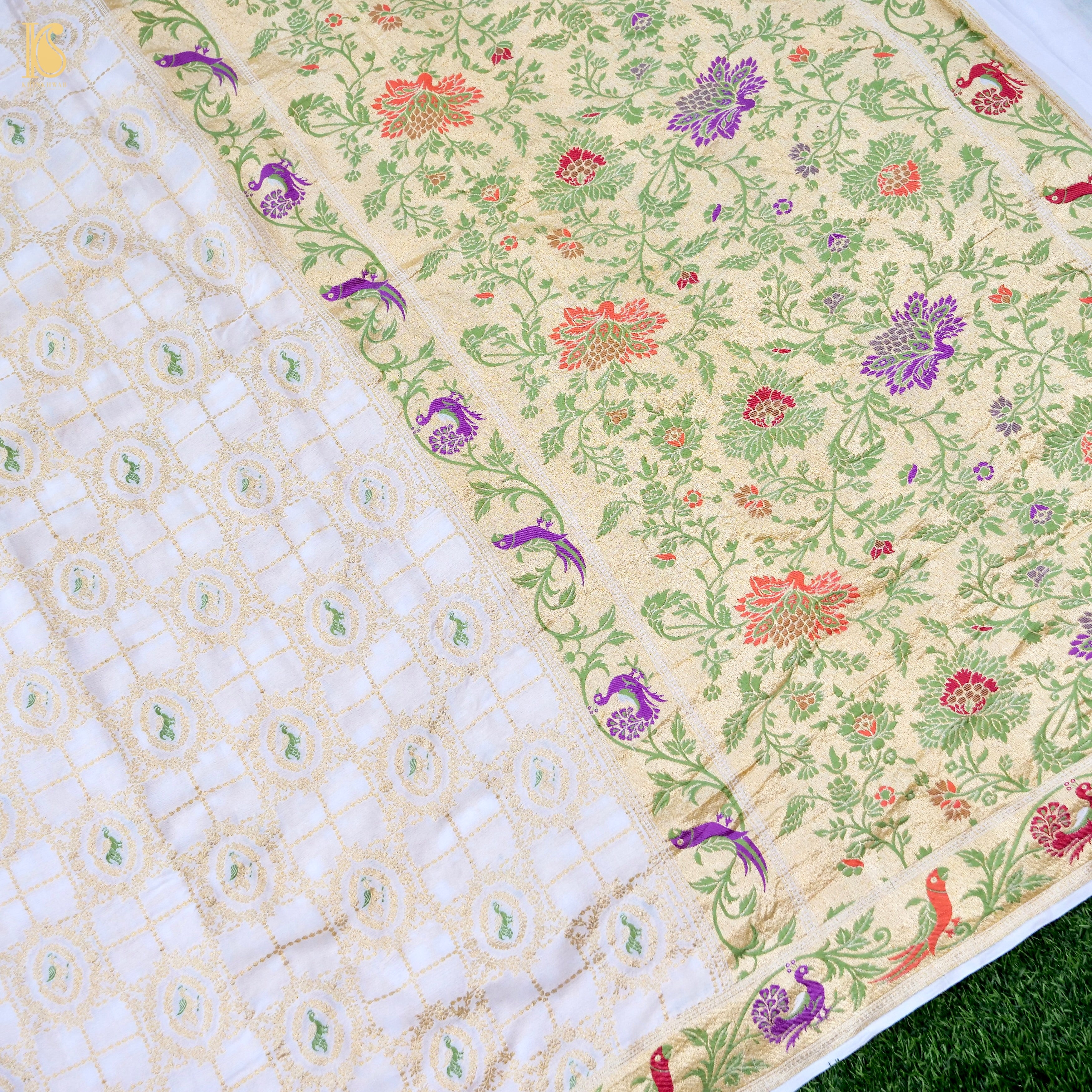 Dyeable Pure Georgette Banarasi Peacock & Parrot Saree