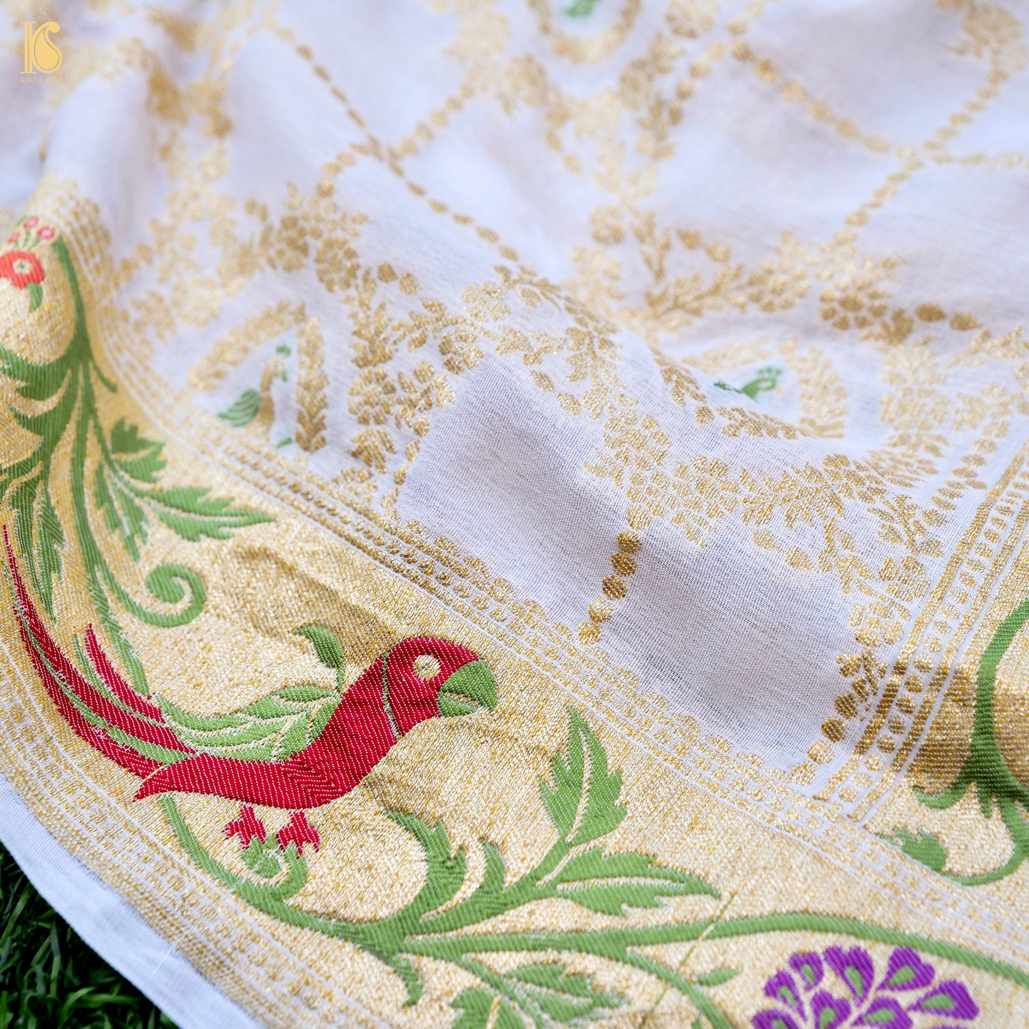 Dyeable Pure Georgette Banarasi Peacock & Parrot Saree