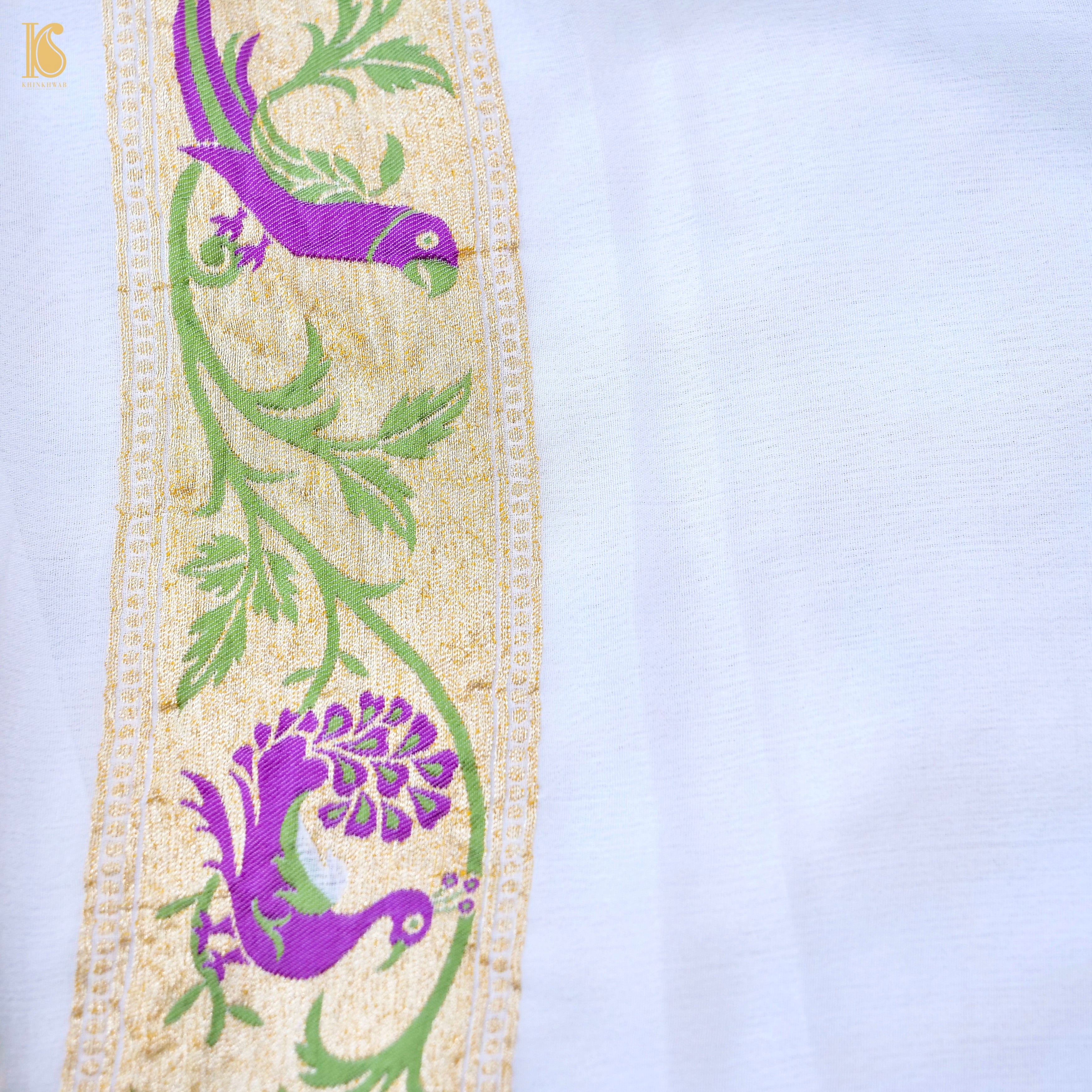Dyeable Pure Georgette Banarasi Peacock & Parrot Saree