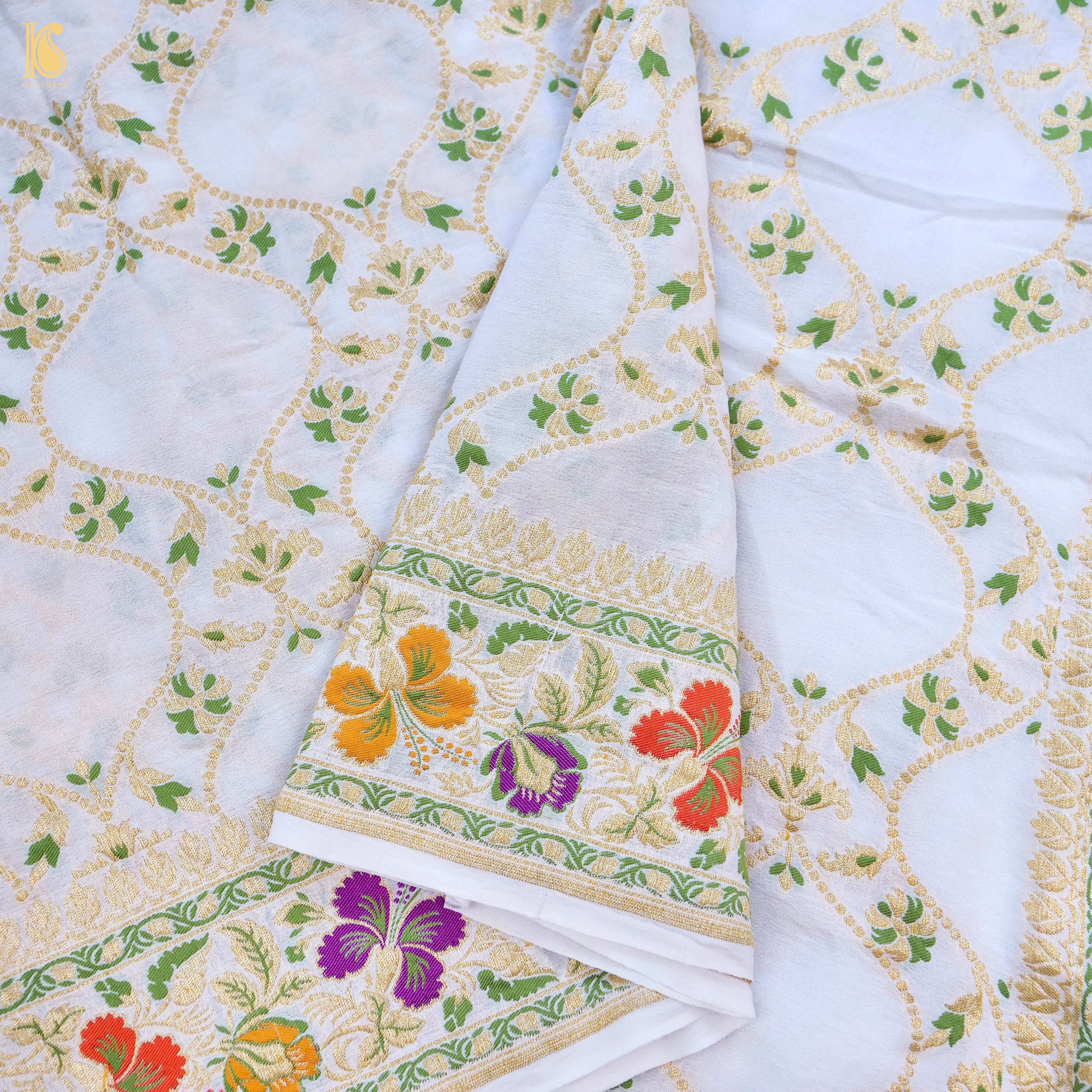 Dyeable Pure Georgette Banarasi Dahlia Border Saree