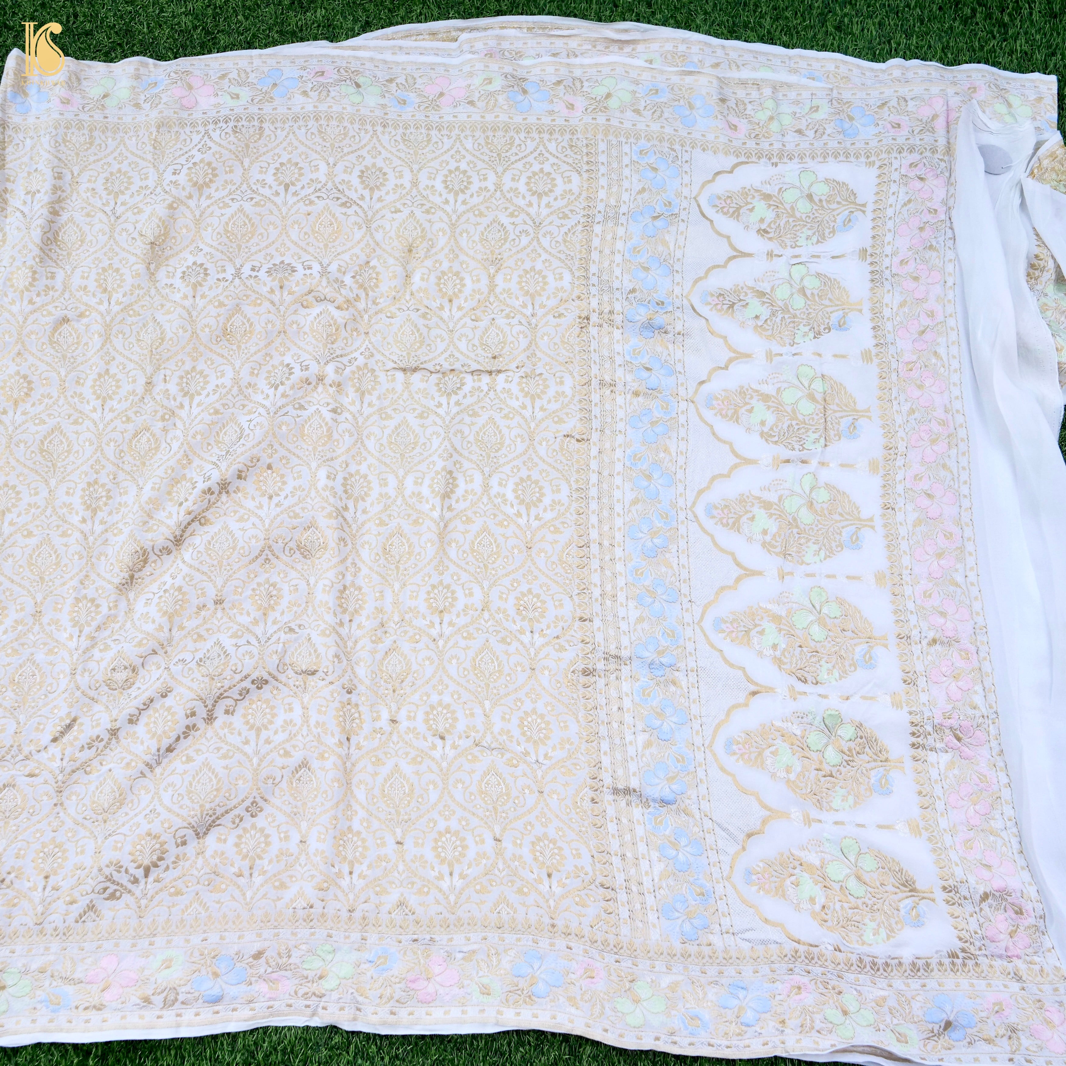 Dyeable Pure Georgette Banarasi Dahlia Border Saree