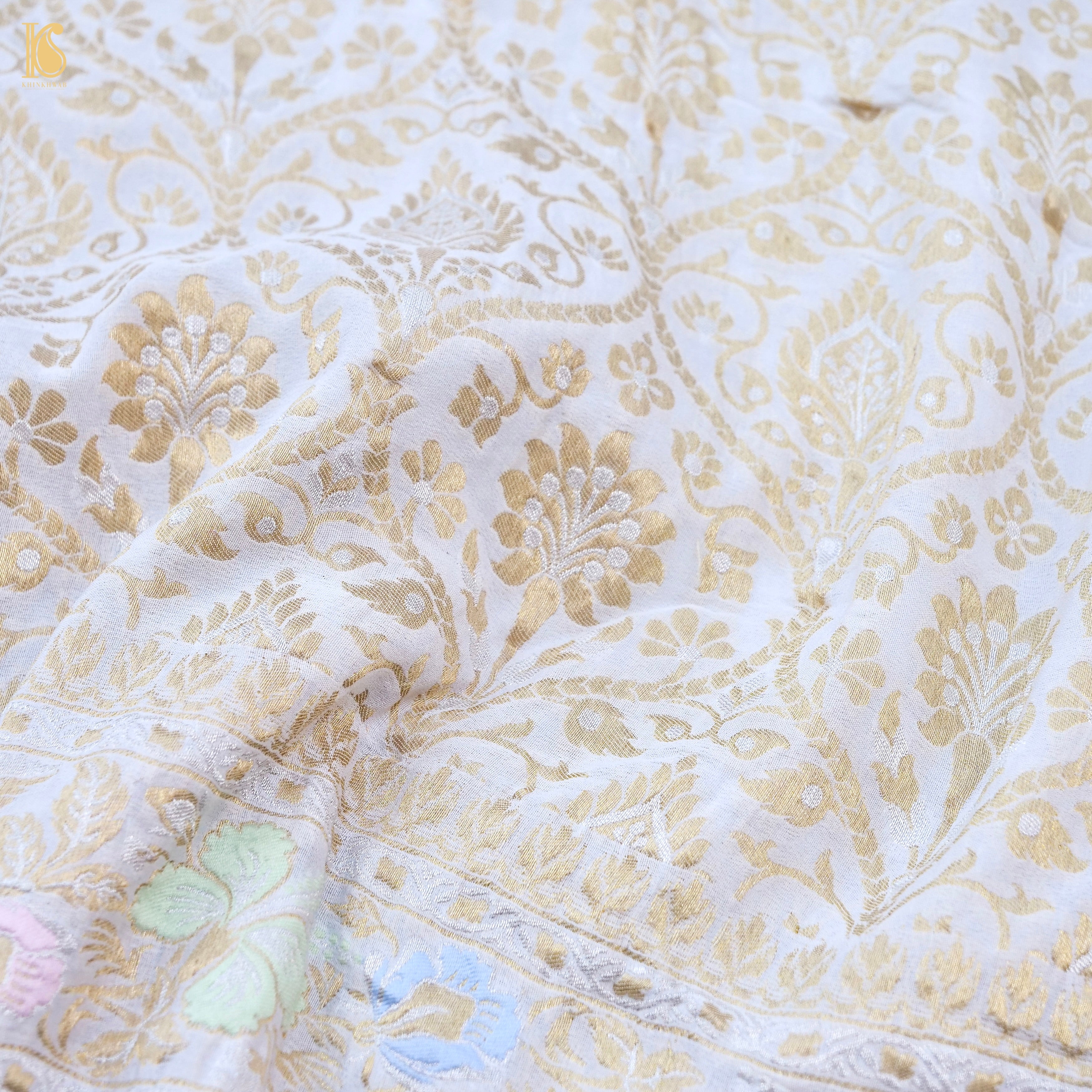 Dyeable Pure Georgette Banarasi Dahlia Border Saree