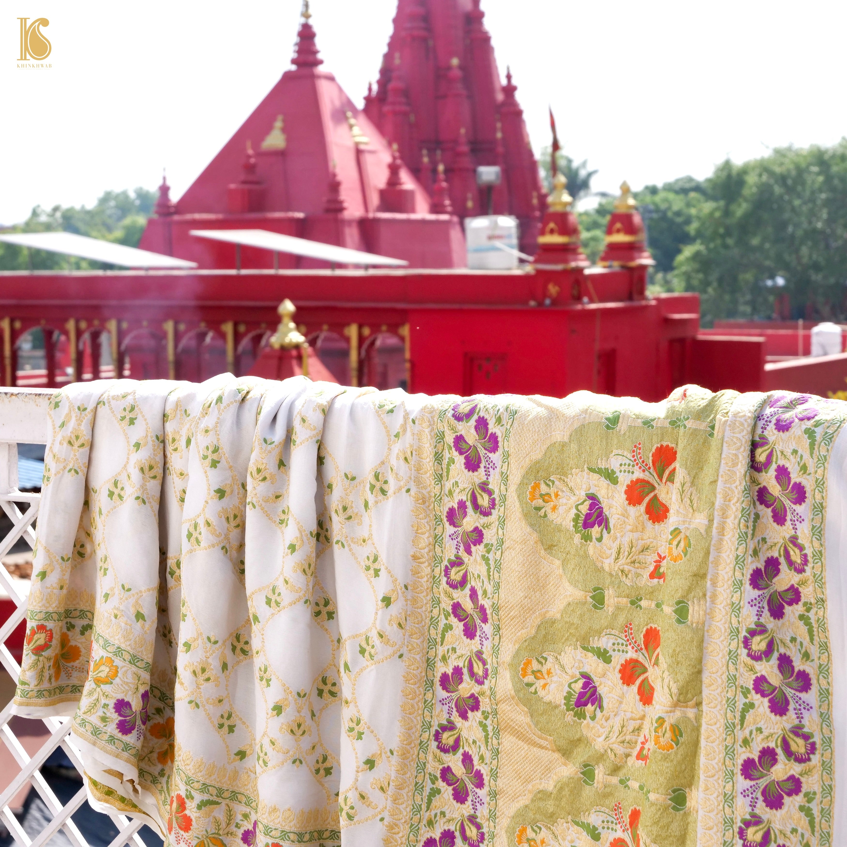 Dyeable Pure Georgette Banarasi Dahlia Border Saree