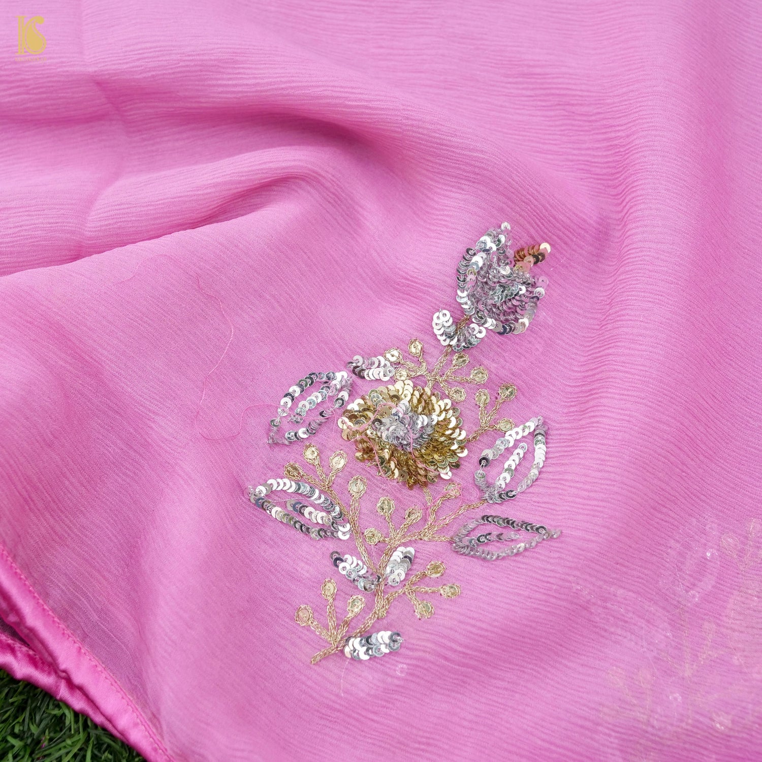 Pure Chiffon Saree with Sequence Hand Embriodery