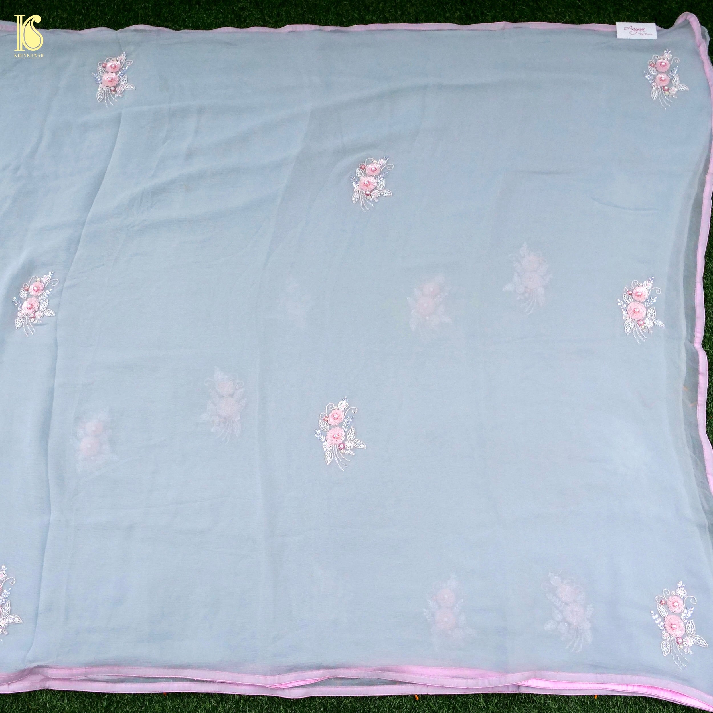 Pure Chiffon Saree with Sequence and Pearl Hand Embroidery