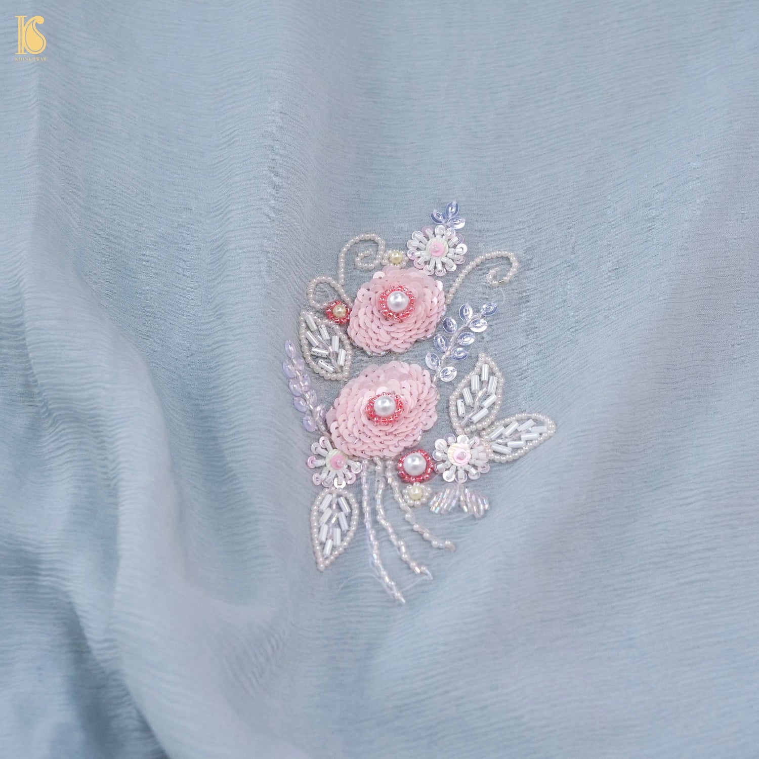 Pure Chiffon Saree with Sequence and Pearl Hand Embroidery