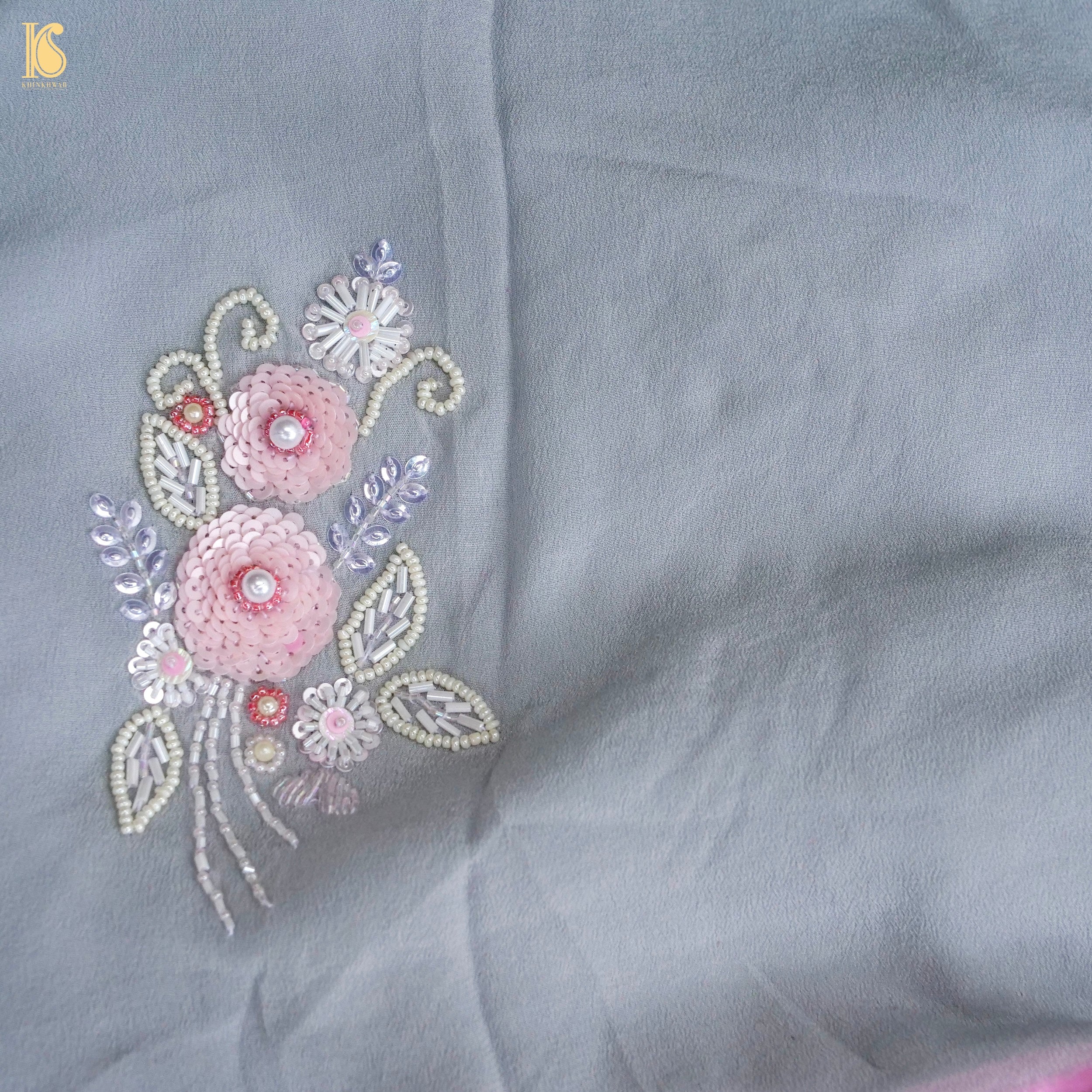Pure Chiffon Saree with Sequence and Pearl Hand Embroidery