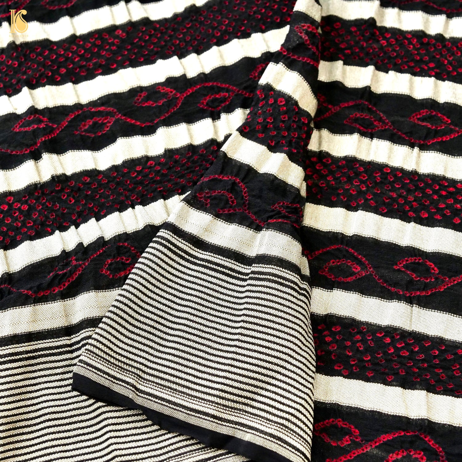 Handloom Pure Georgette Banarasi Bandhani Stripes Dupatta