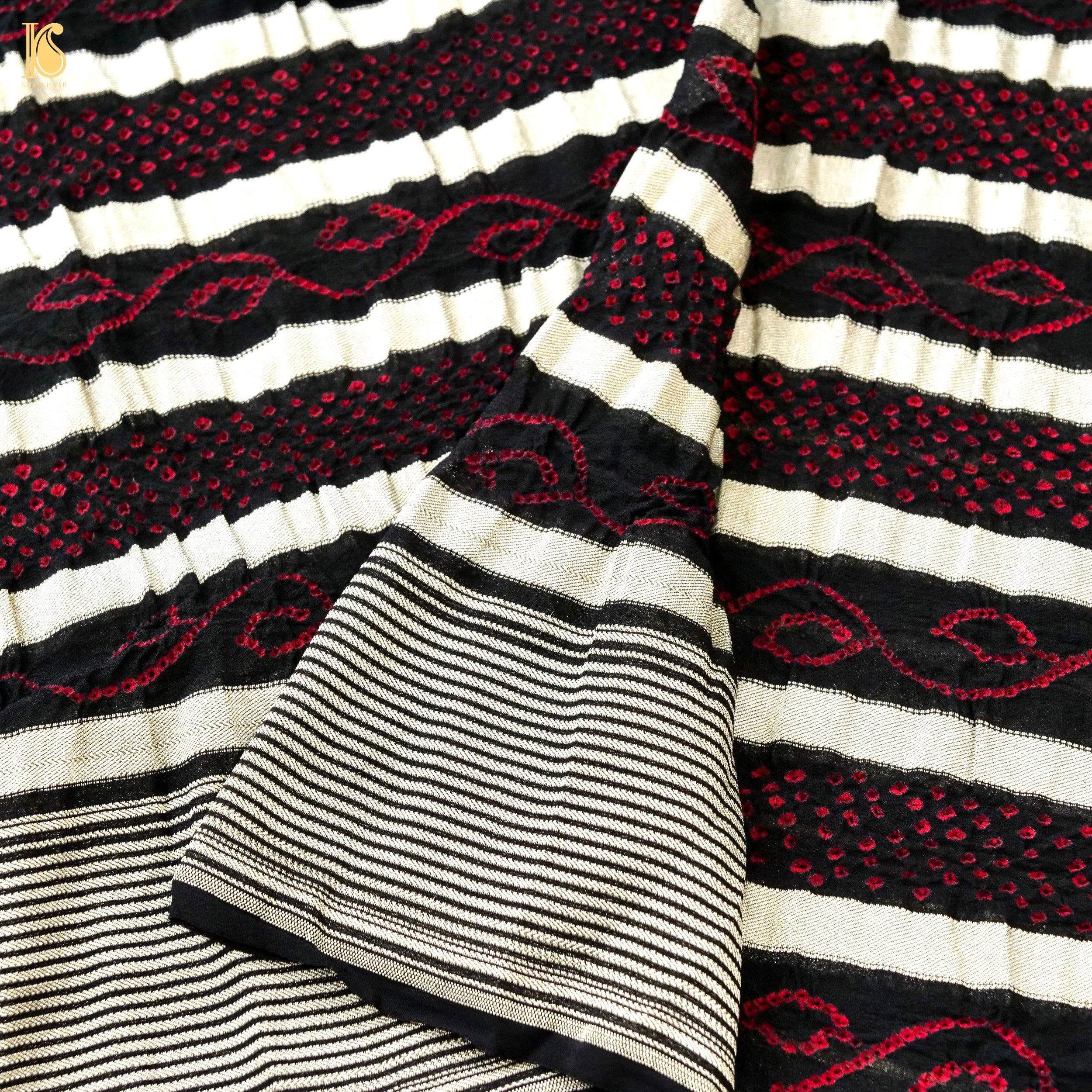Handloom Pure Georgette Banarasi Bandhani Stripes Dupatta