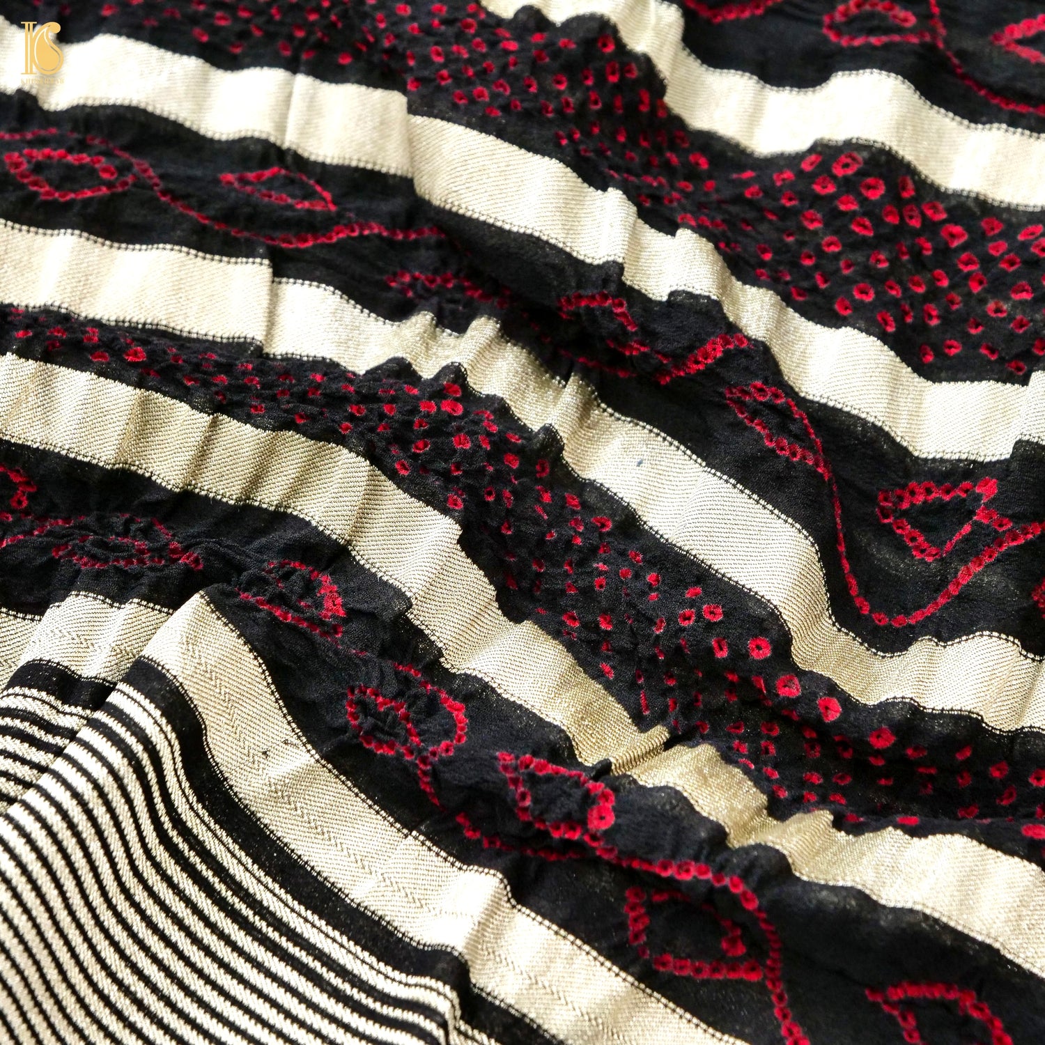 Handloom Pure Georgette Banarasi Bandhani Stripes Dupatta