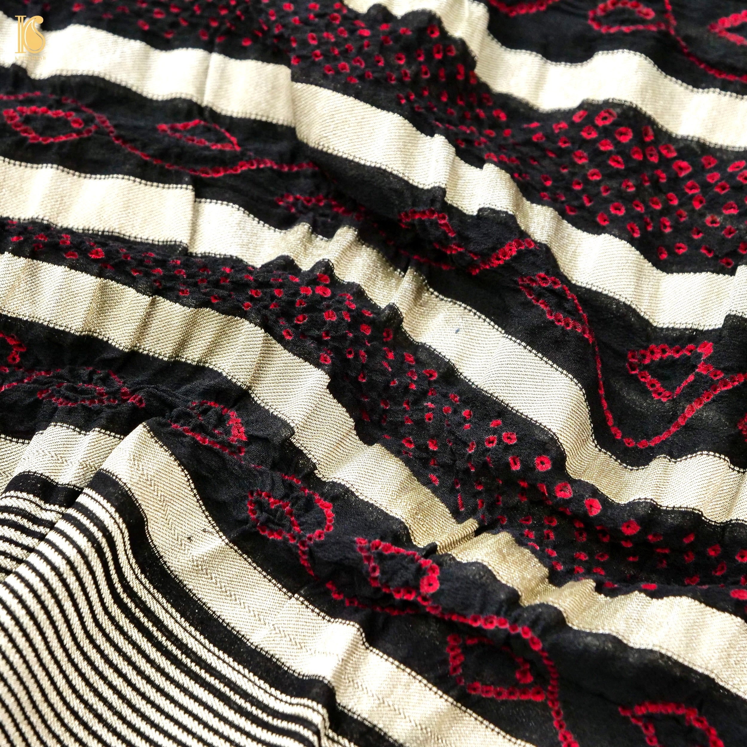 Handloom Pure Georgette Banarasi Bandhani Stripes Dupatta