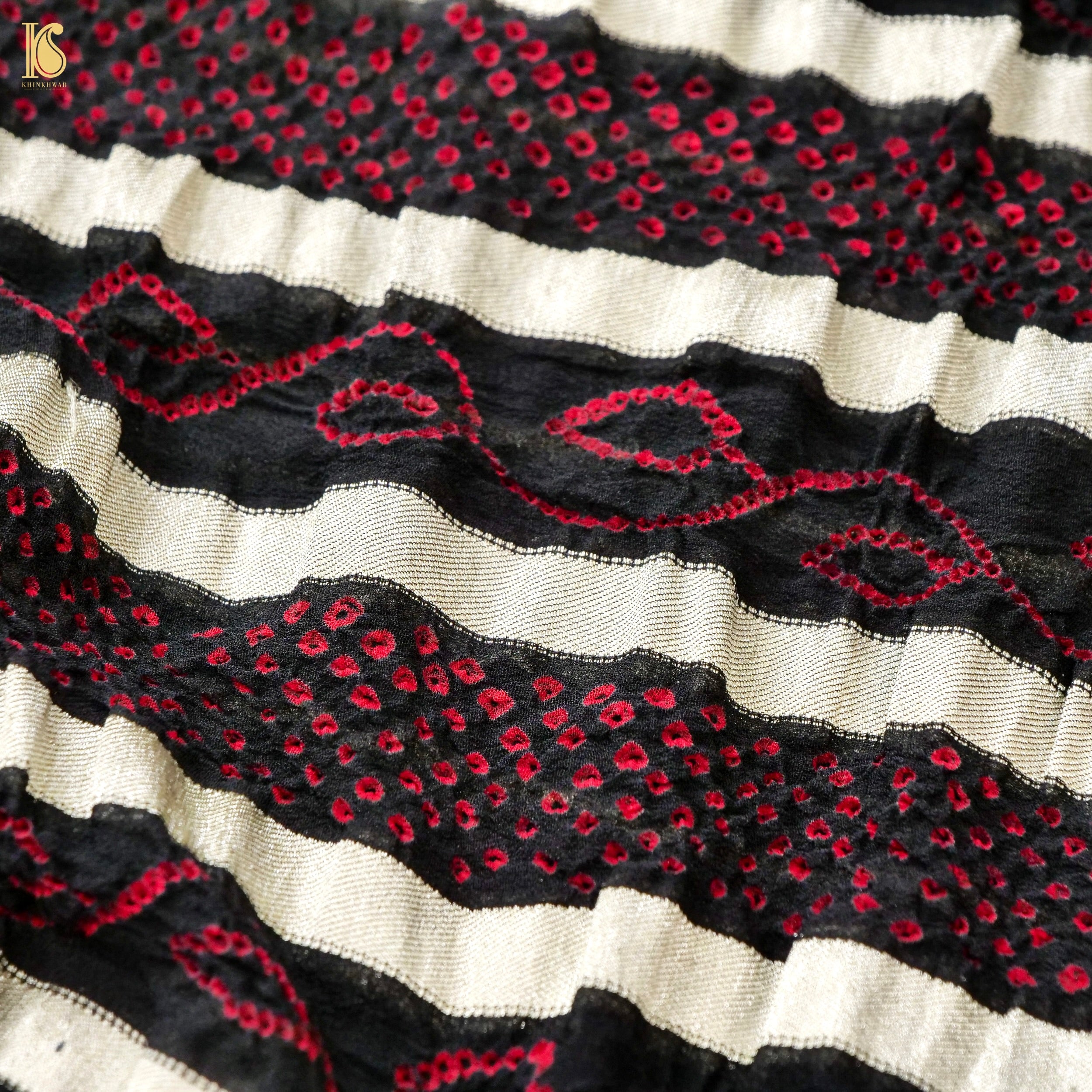 Handloom Pure Georgette Banarasi Bandhani Stripes Dupatta