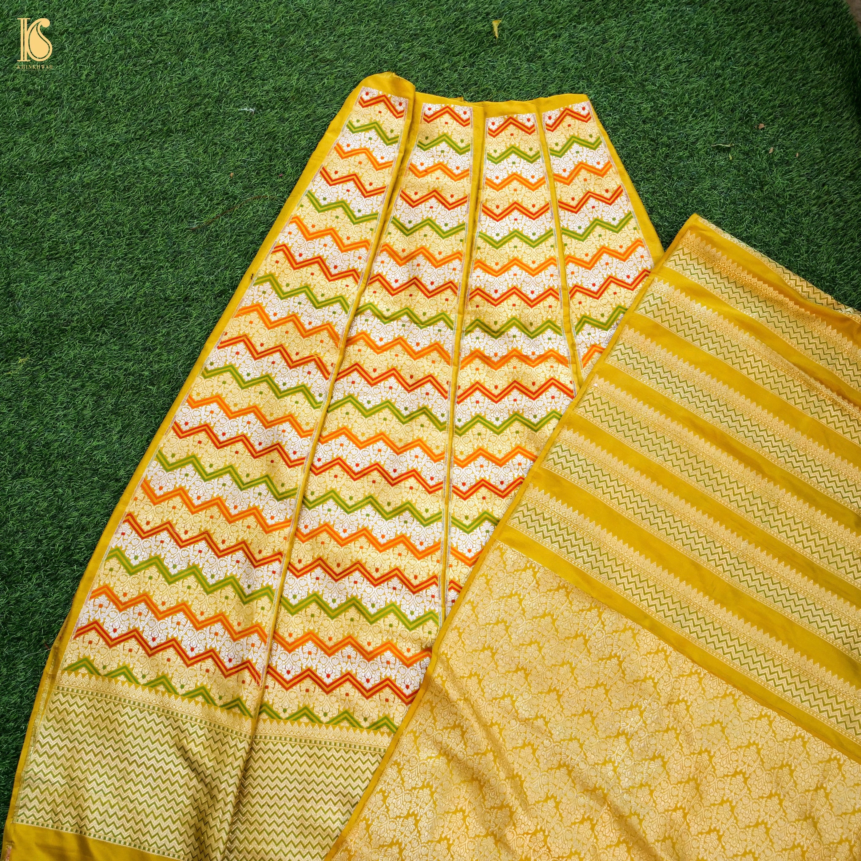 Handloom Banarasi Katan Silk Kalidar Rangtaal Lehenga