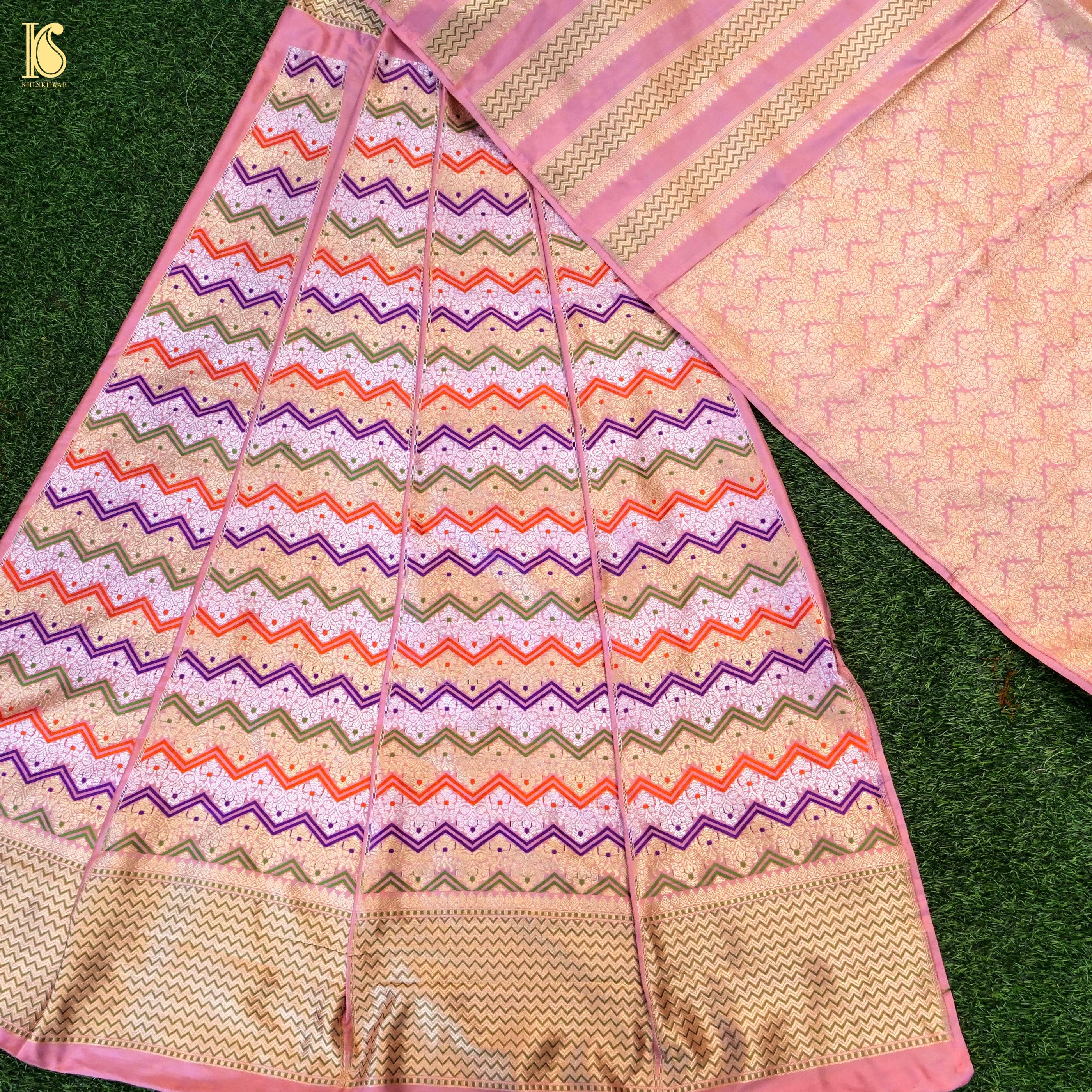 Handloom Banarasi Katan Silk Kalidar Rangtaal Lehenga