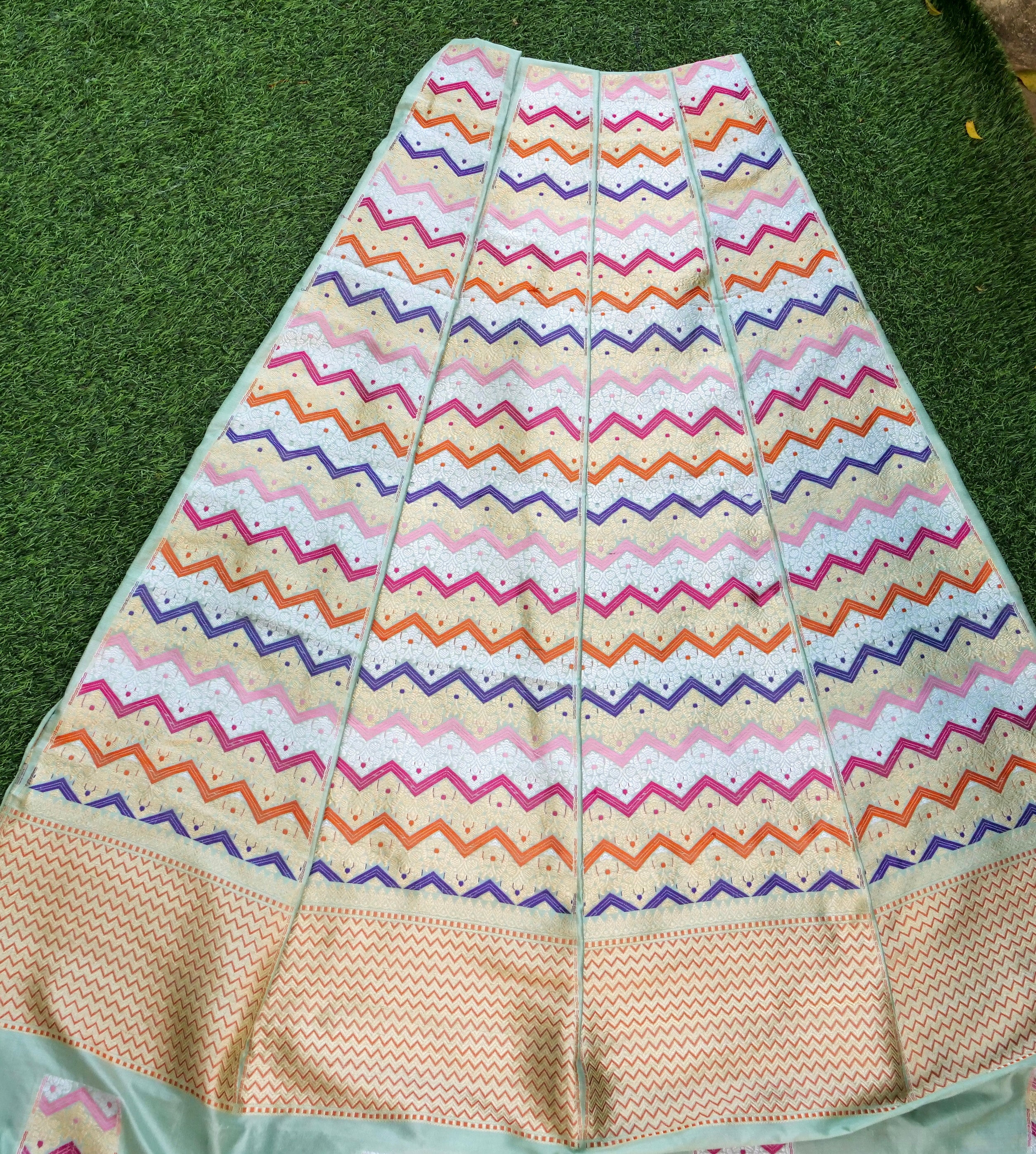 Handloom Banarasi Katan Silk Kalidar Rangtaal Lehenga