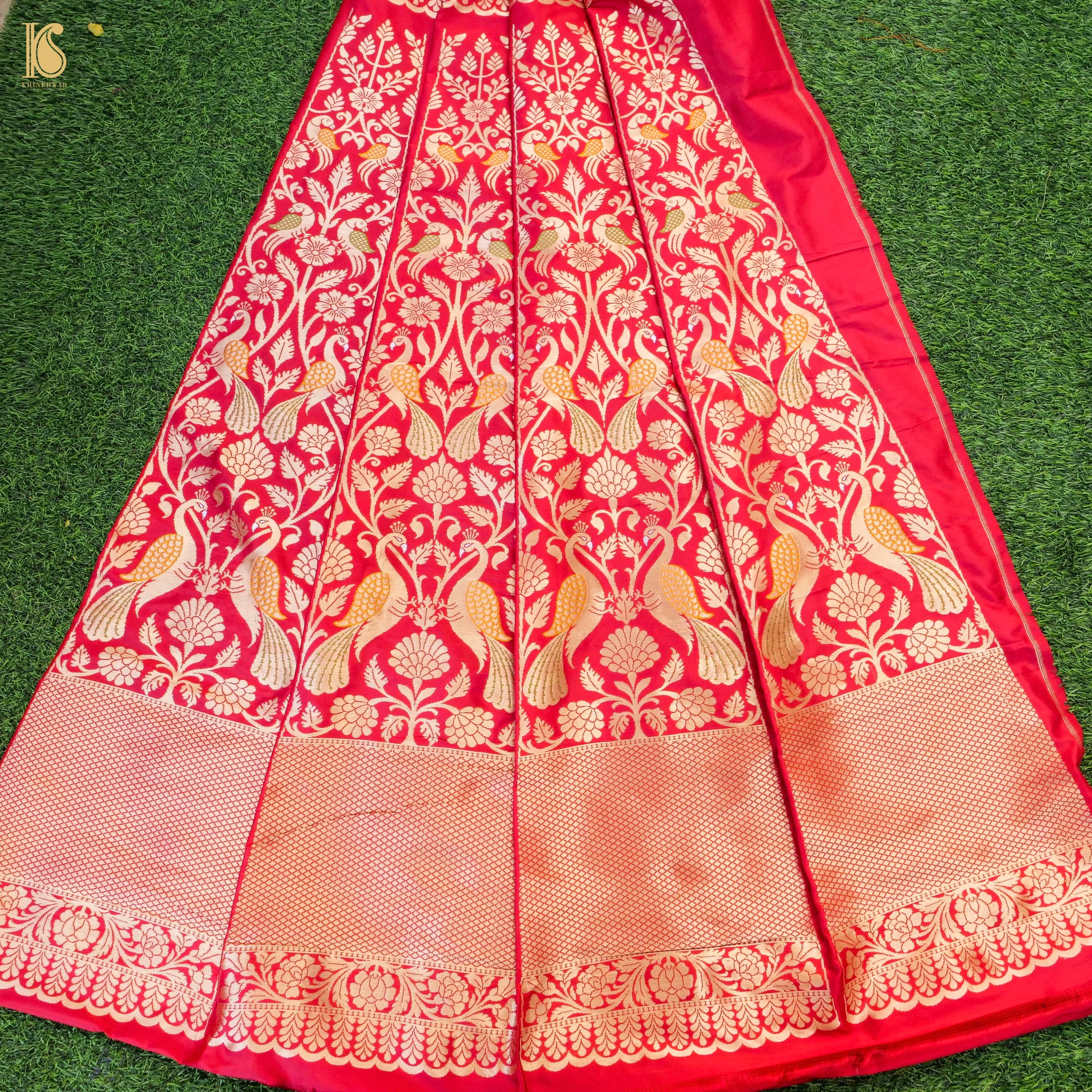 Handloom Banarasi Katan Silk Kalidar Peacock Lehenga
