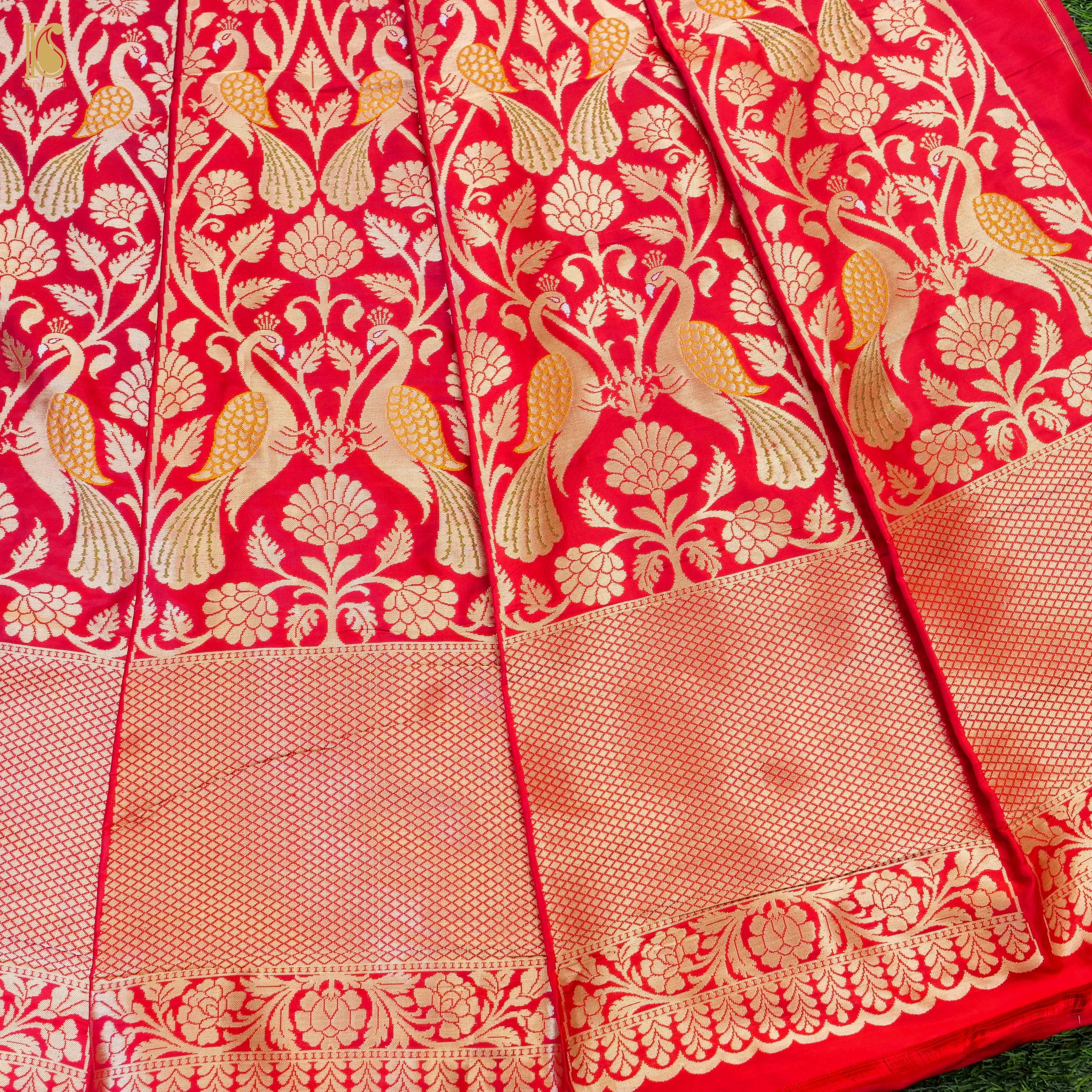 Handloom Banarasi Katan Silk Kalidar Peacock Lehenga
