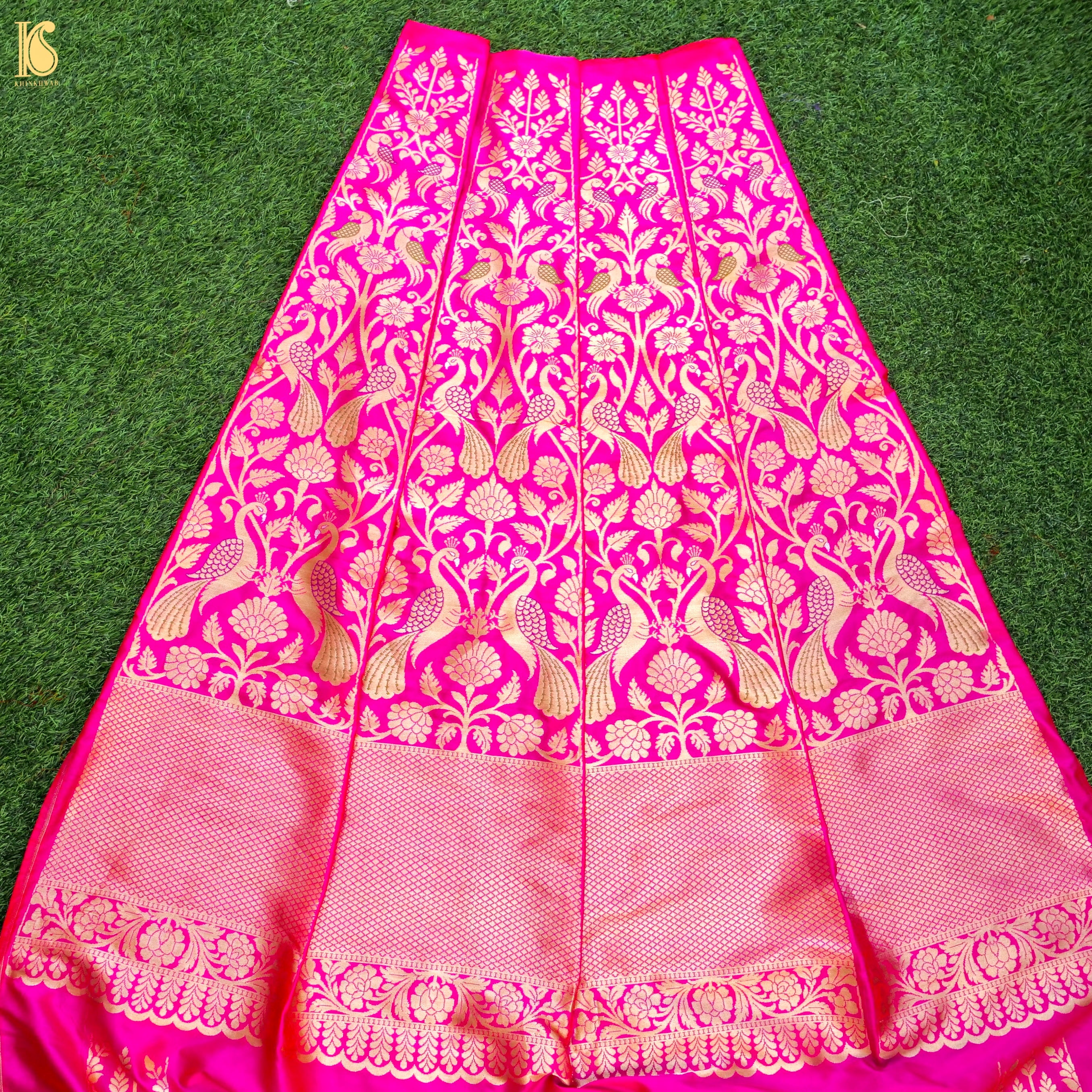 Handloom Banarasi Katan Silk Kalidar Peacock Lehenga