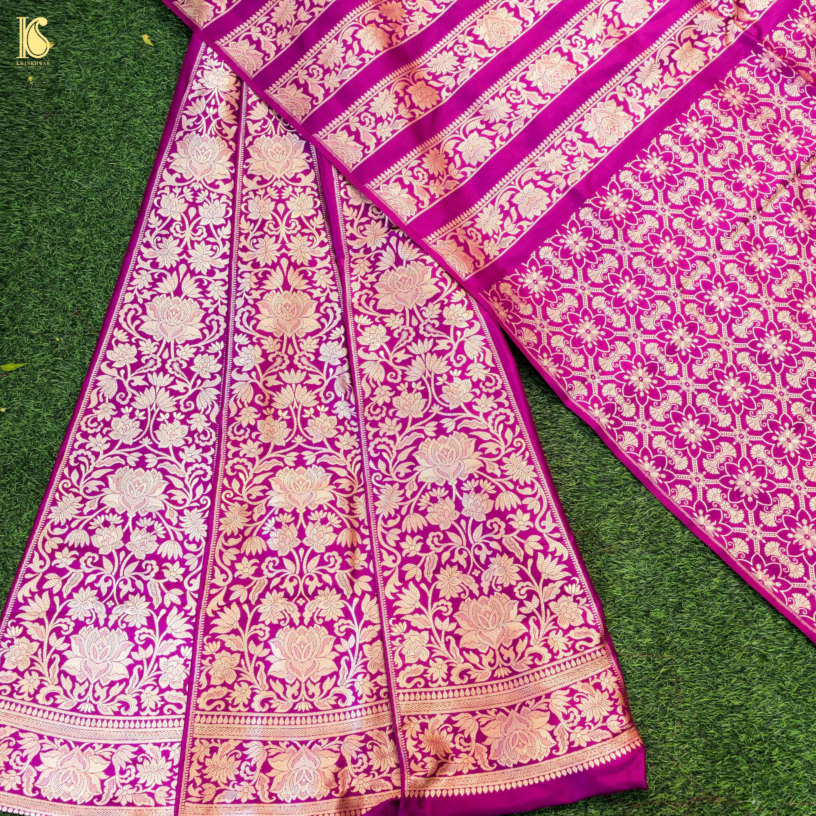 Handloom Banarasi Katan Silk Kalidar Lotus Lehenga