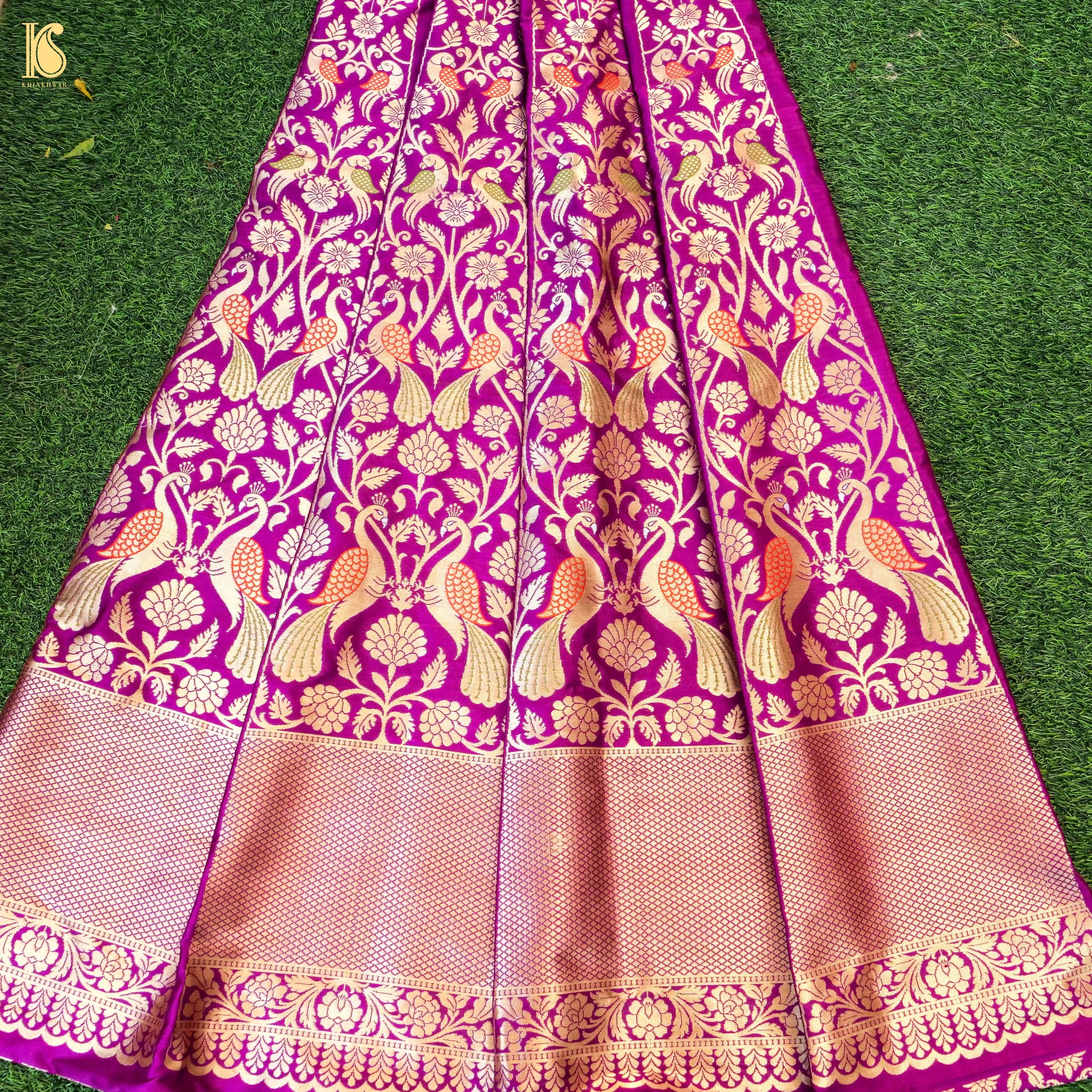 Handloom Banarasi Katan Silk Kalidar Peacock Lehenga