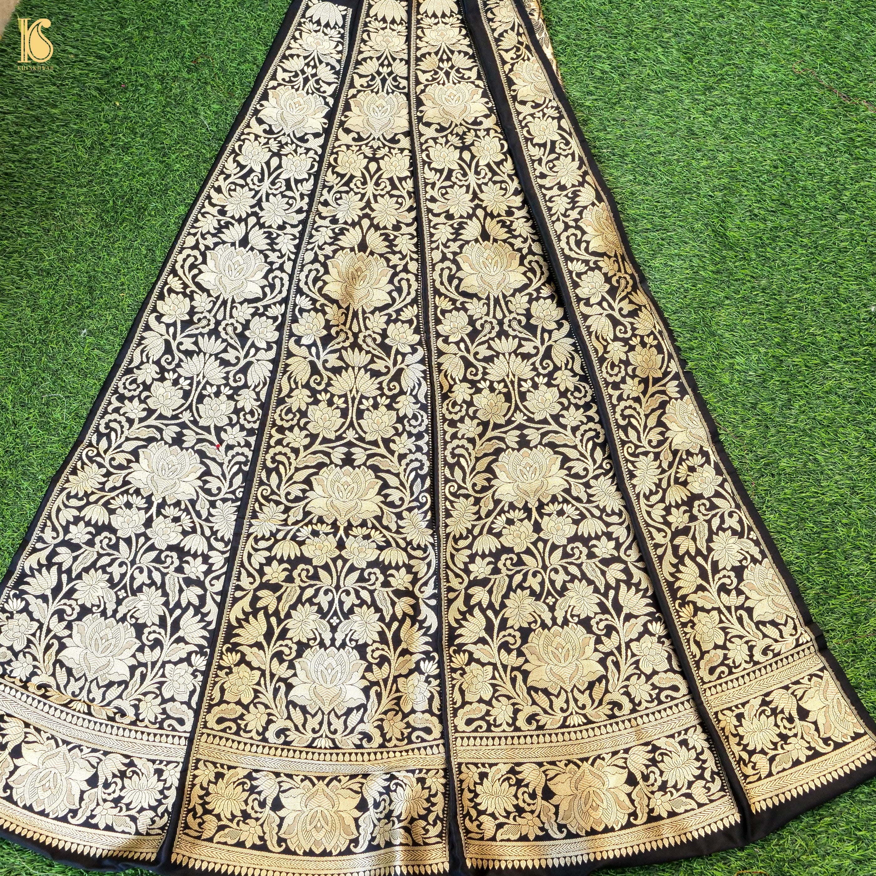 Handloom Banarasi Katan Silk Kalidar Lotus Lehenga