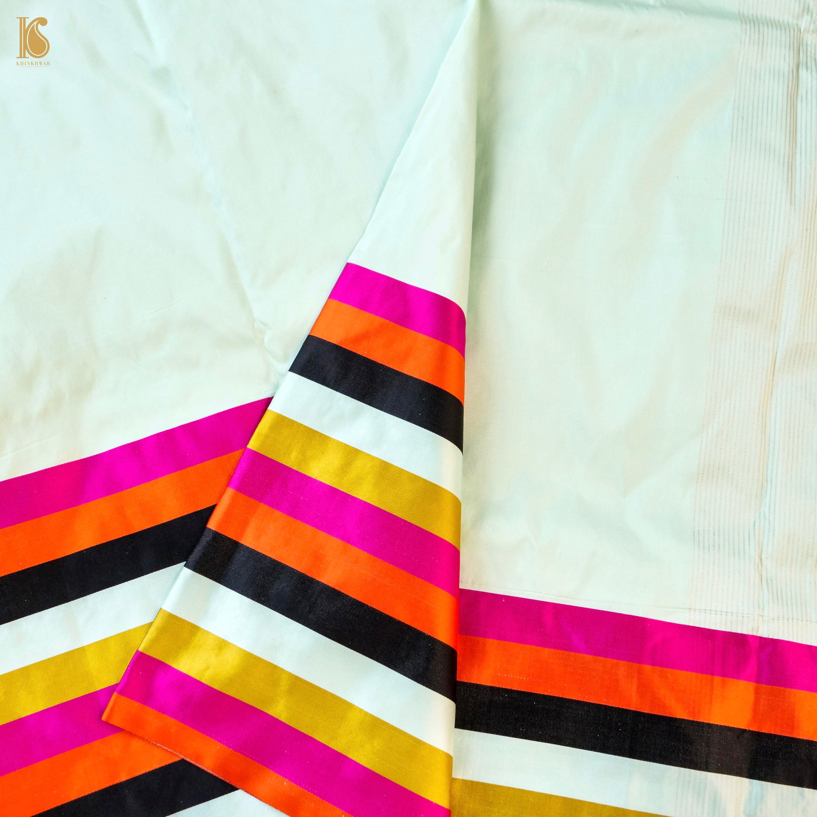 Handwoven Pure Mashru Silk Stripes Border Saree