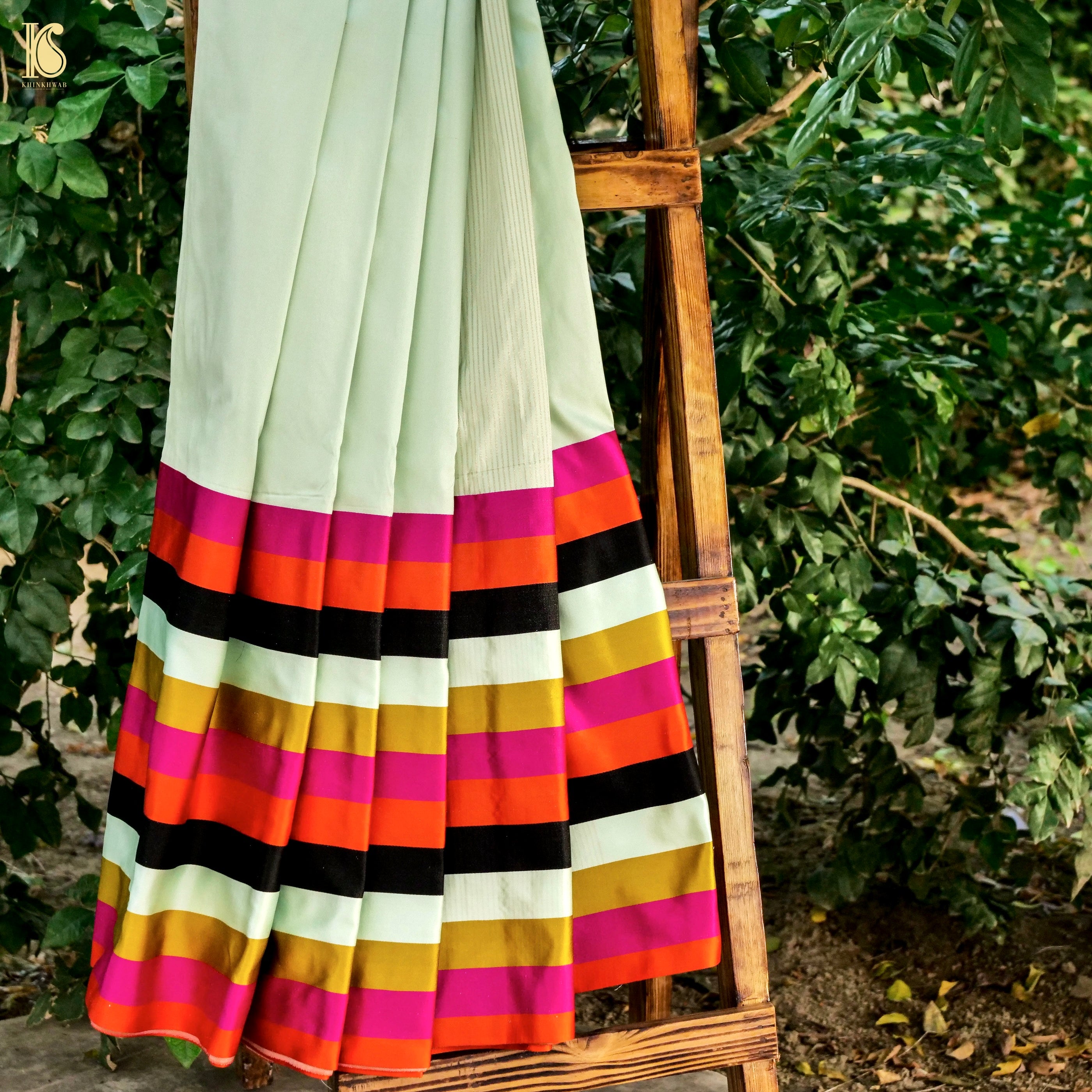 Handwoven Pure Mashru Silk Stripes Border Saree