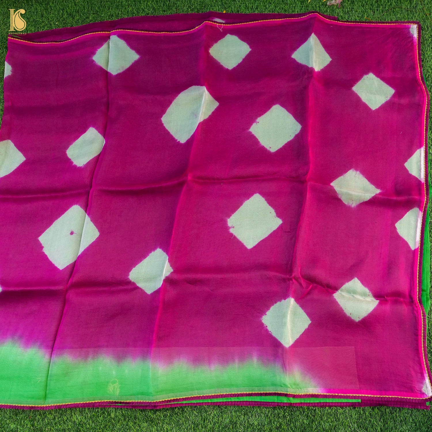 Pink & Green Pure Organza Saree