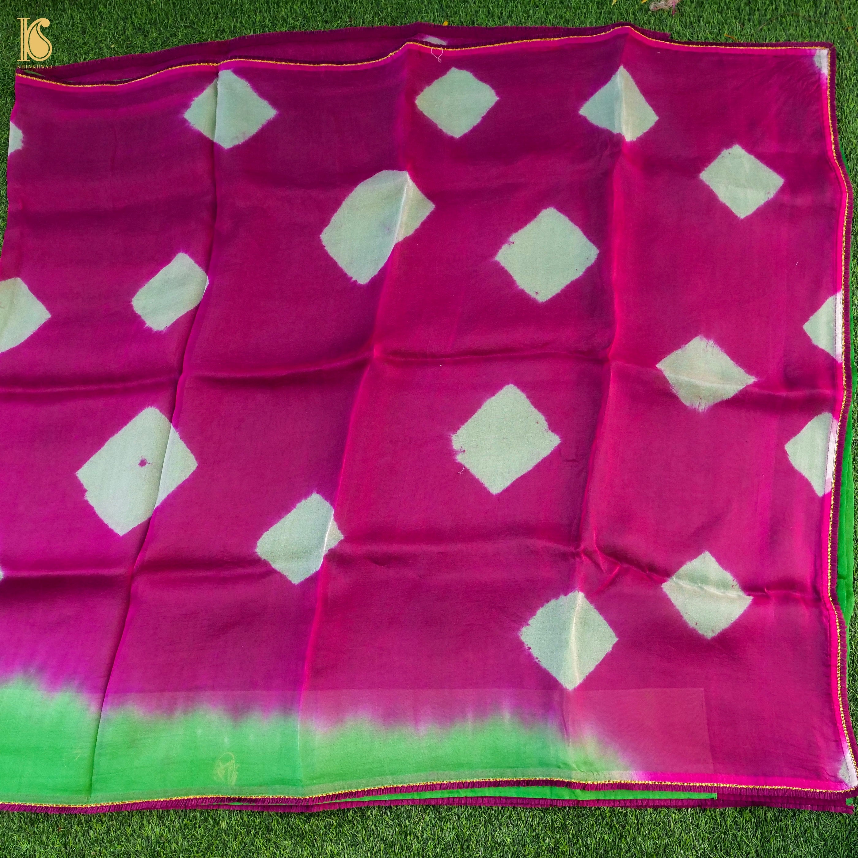 Pink & Green Pure Organza Saree