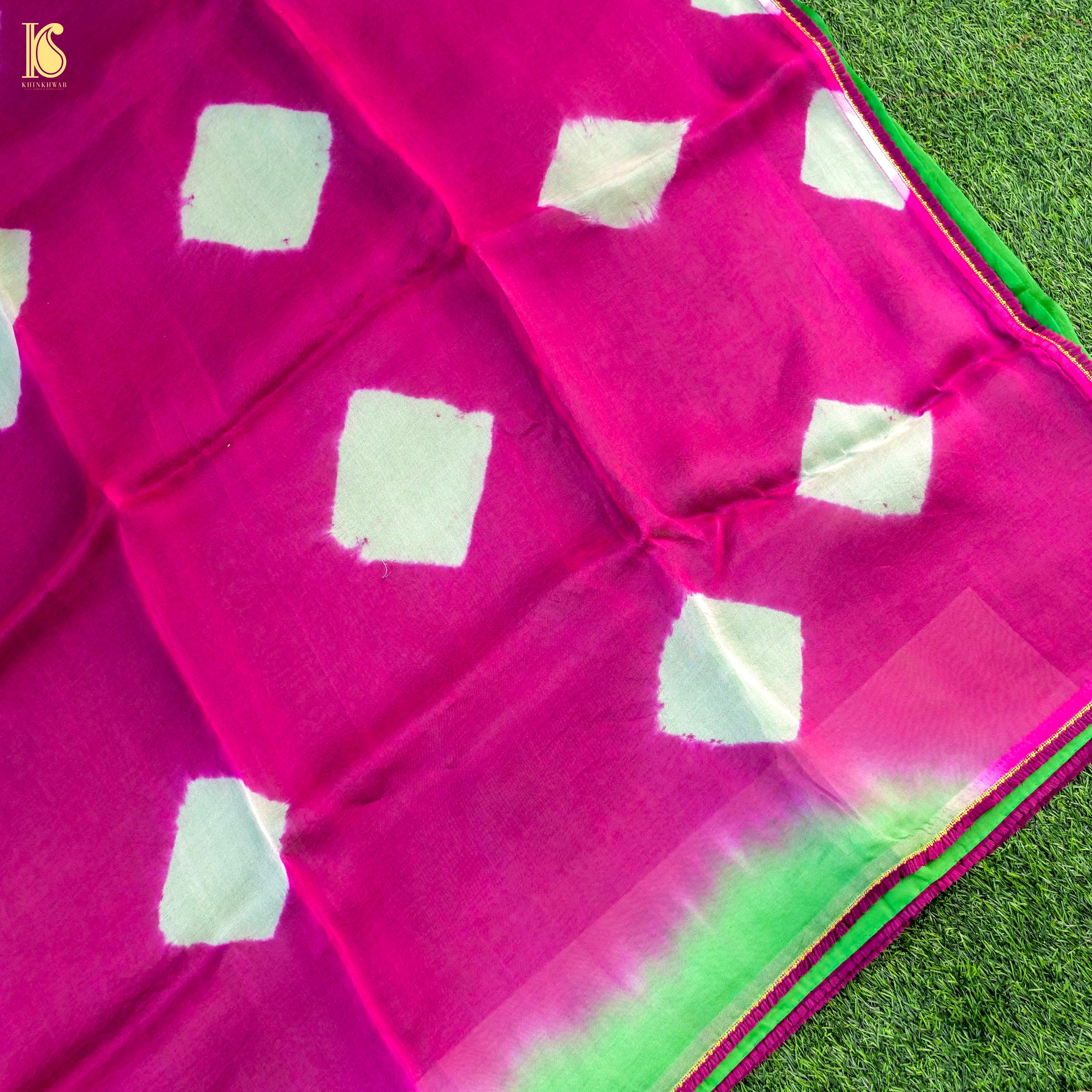 Pink & Green Pure Organza Saree