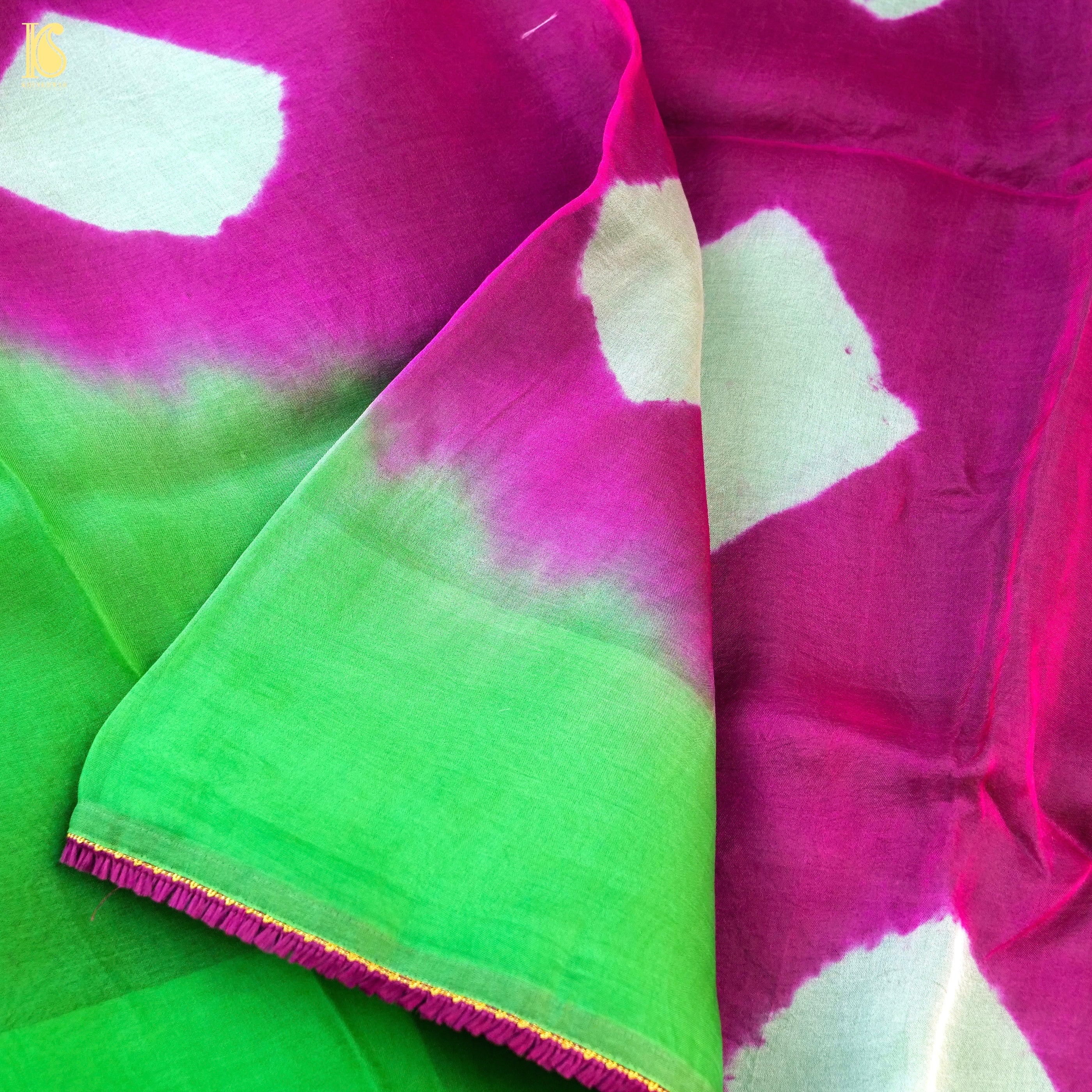Pink & Green Pure Organza Saree