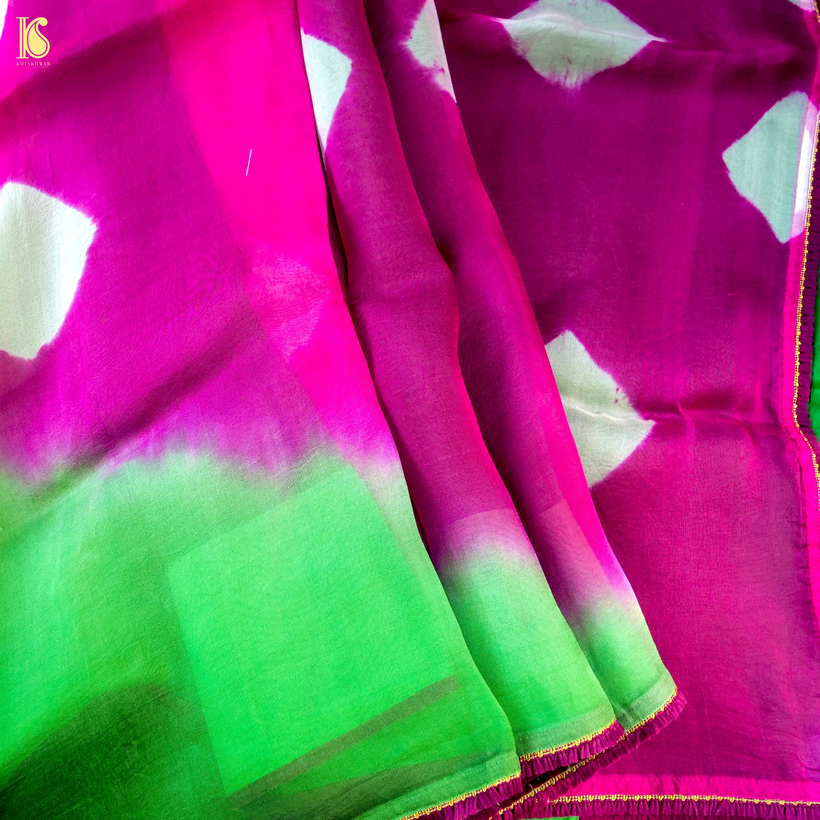 Pink & Green Pure Organza Saree