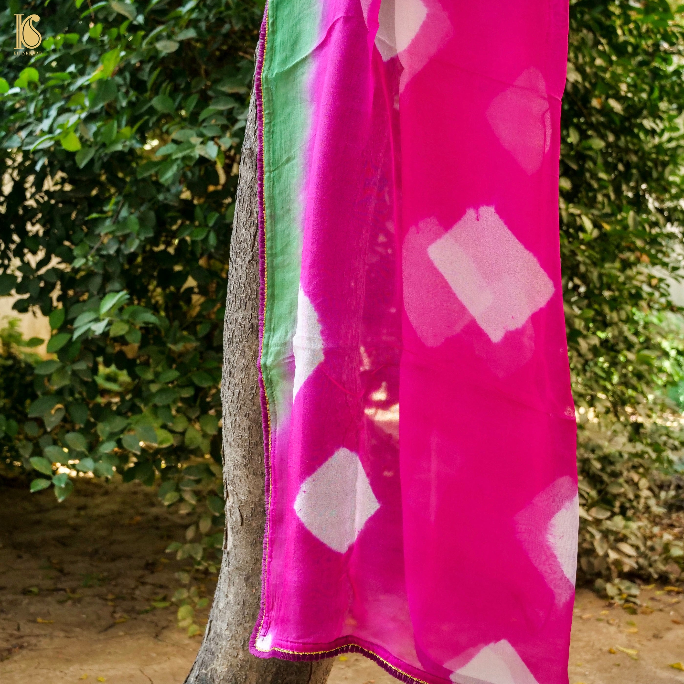 Pink & Green Pure Organza Saree