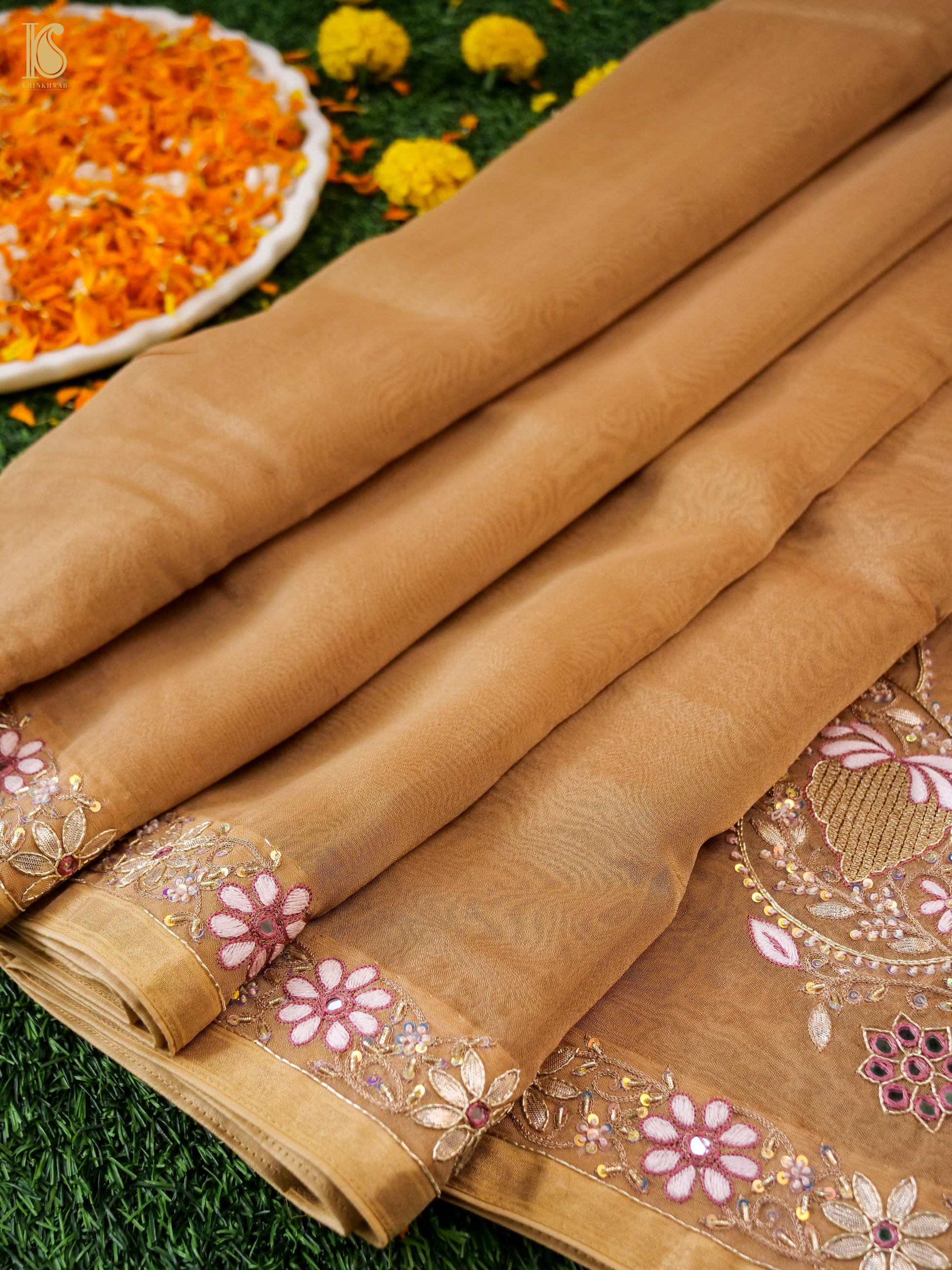 Handwoven Pure Georgette Organza Embroidery Saree